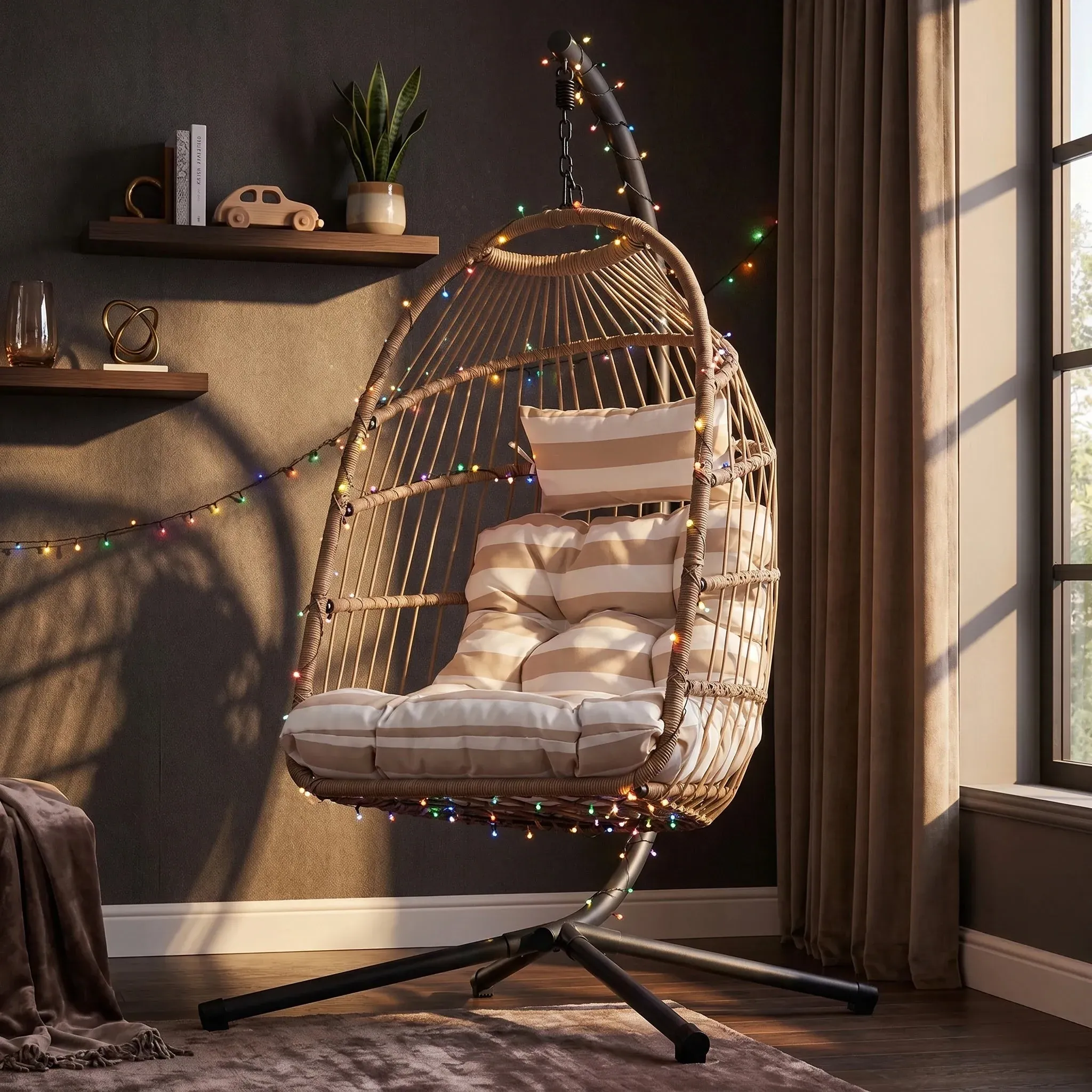Foldable Hanging Egg Chair with Stand - Natural product