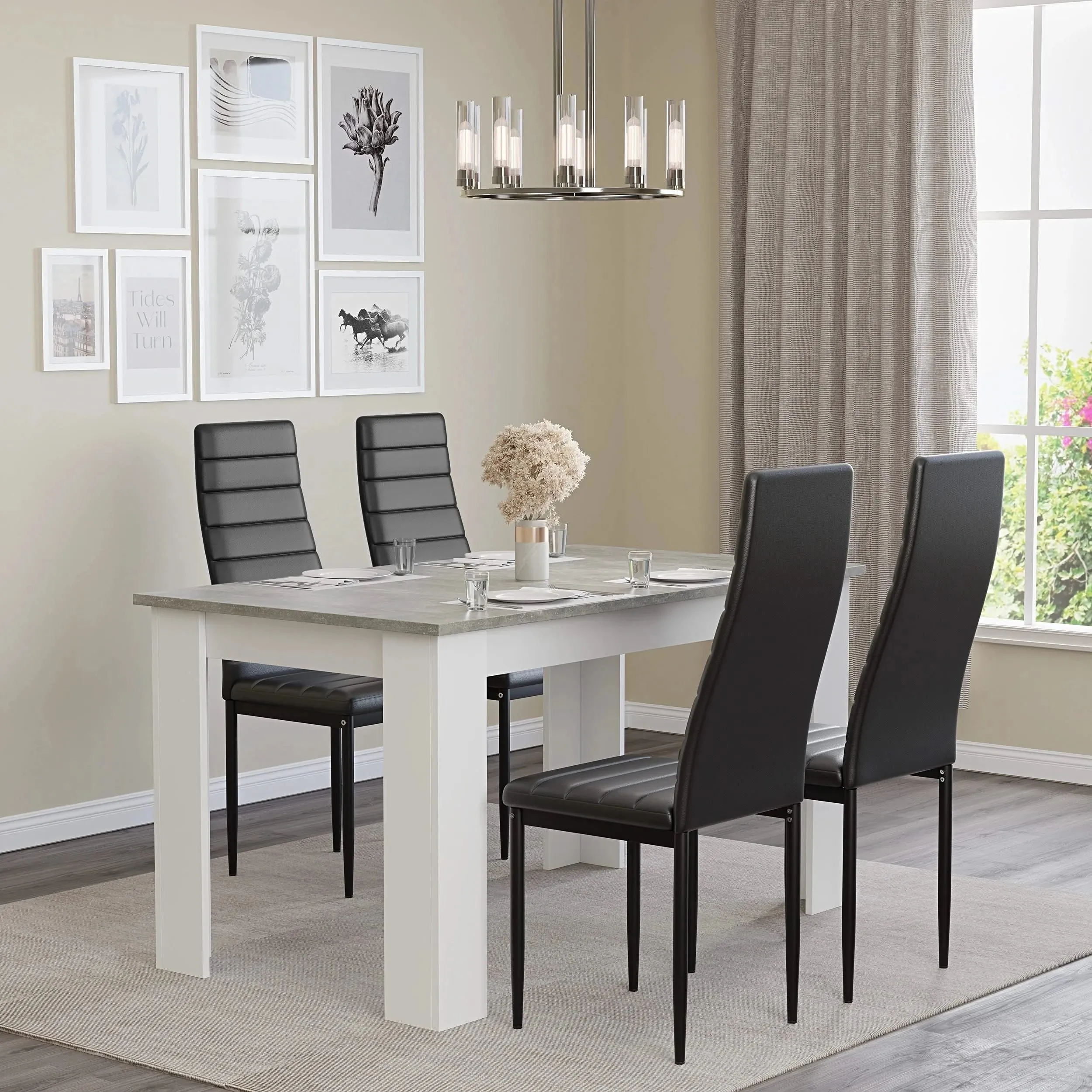Grey Marble Finish 4-Seater Dining Table and Chairs Set alternate view