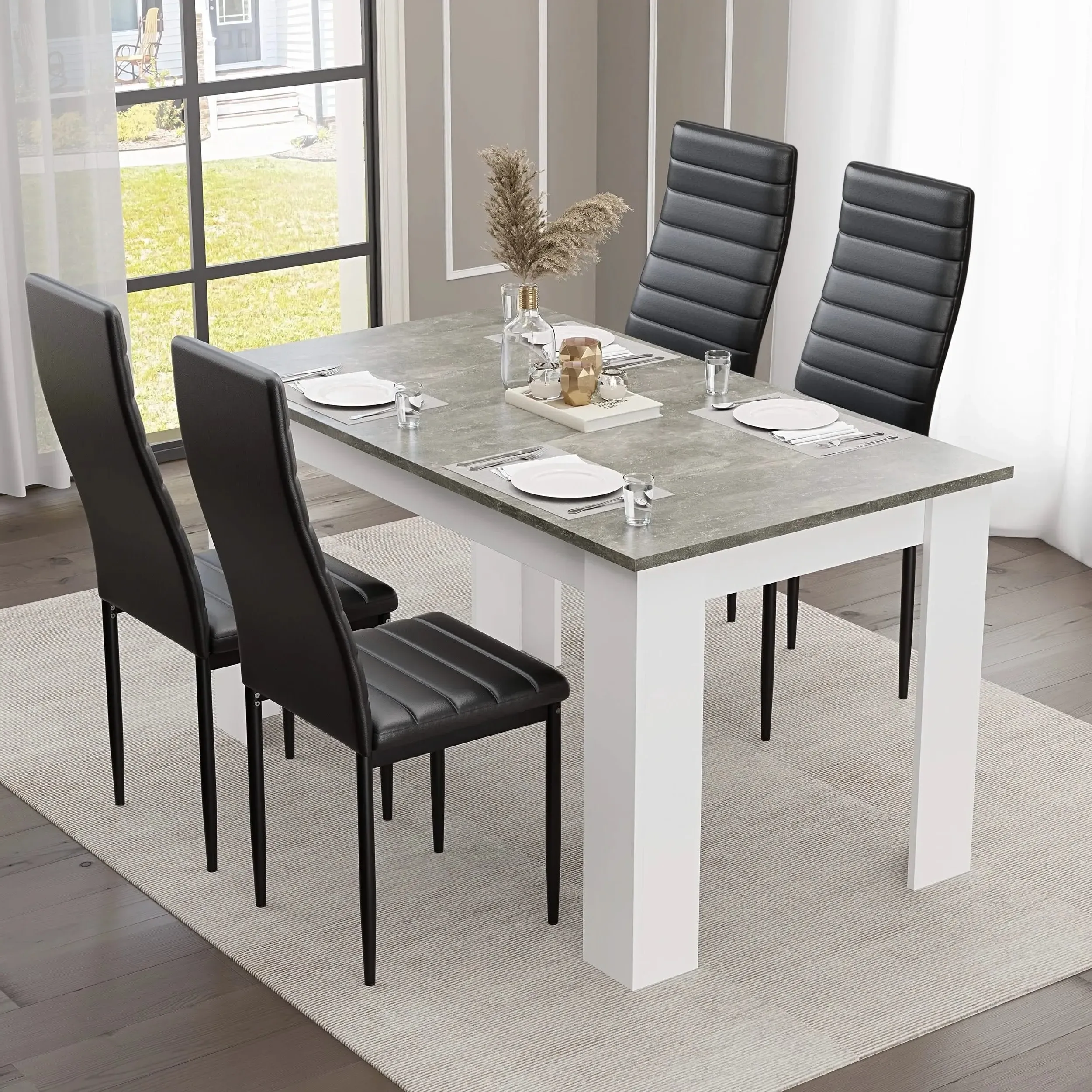 Grey Marble Finish 4-Seater Dining Table and Chairs Set product