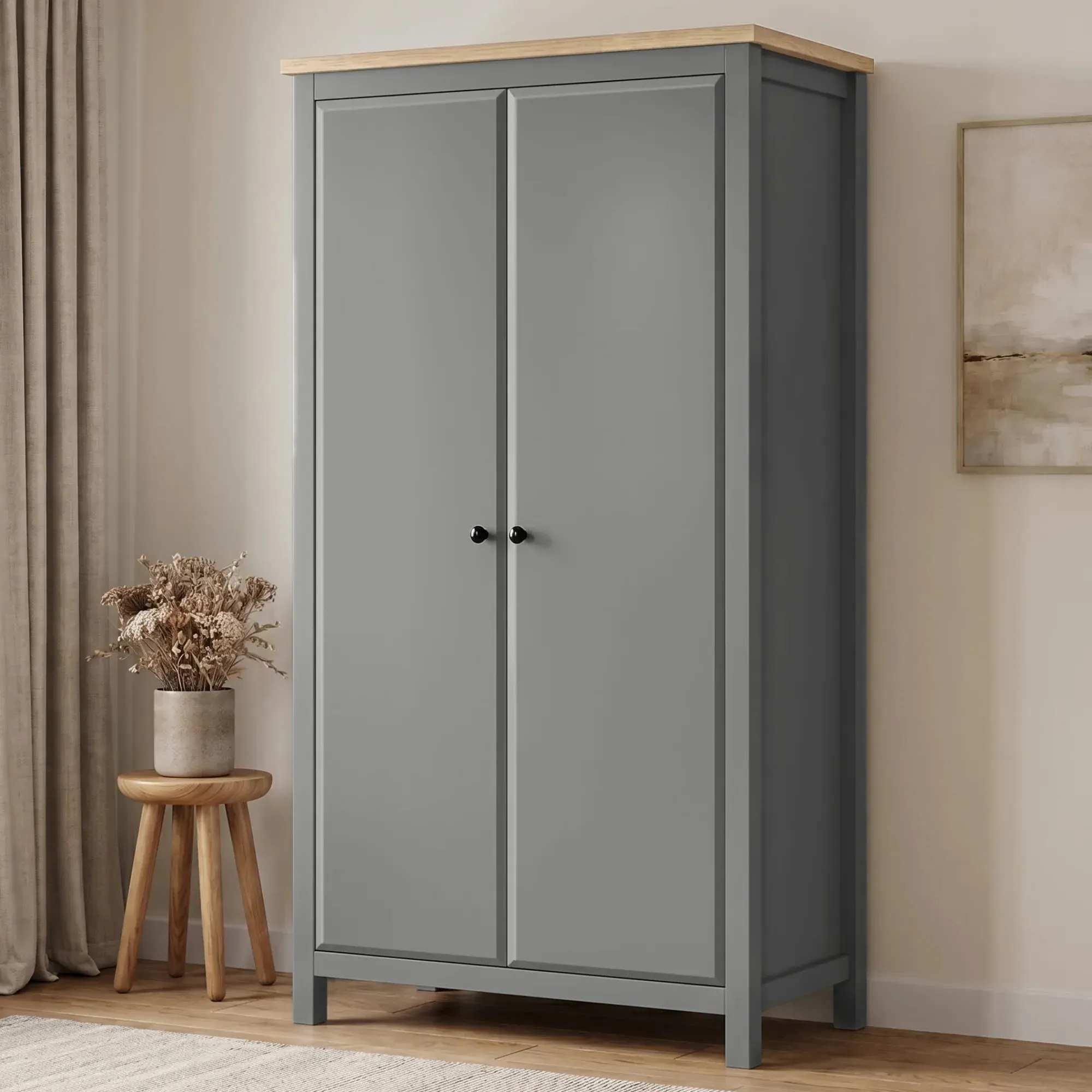 Haven 2 Door Wardrobe with Shelves and Hanging Rail - Grey alternate view