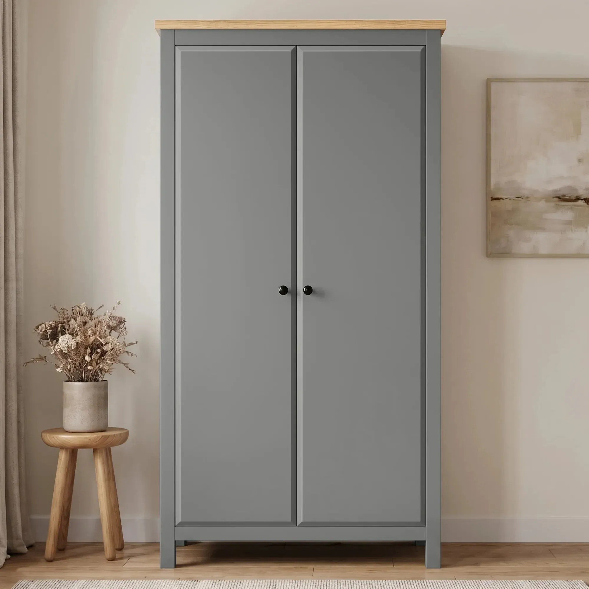 Haven 2 Door Wardrobe with Shelves and Hanging Rail - Grey product