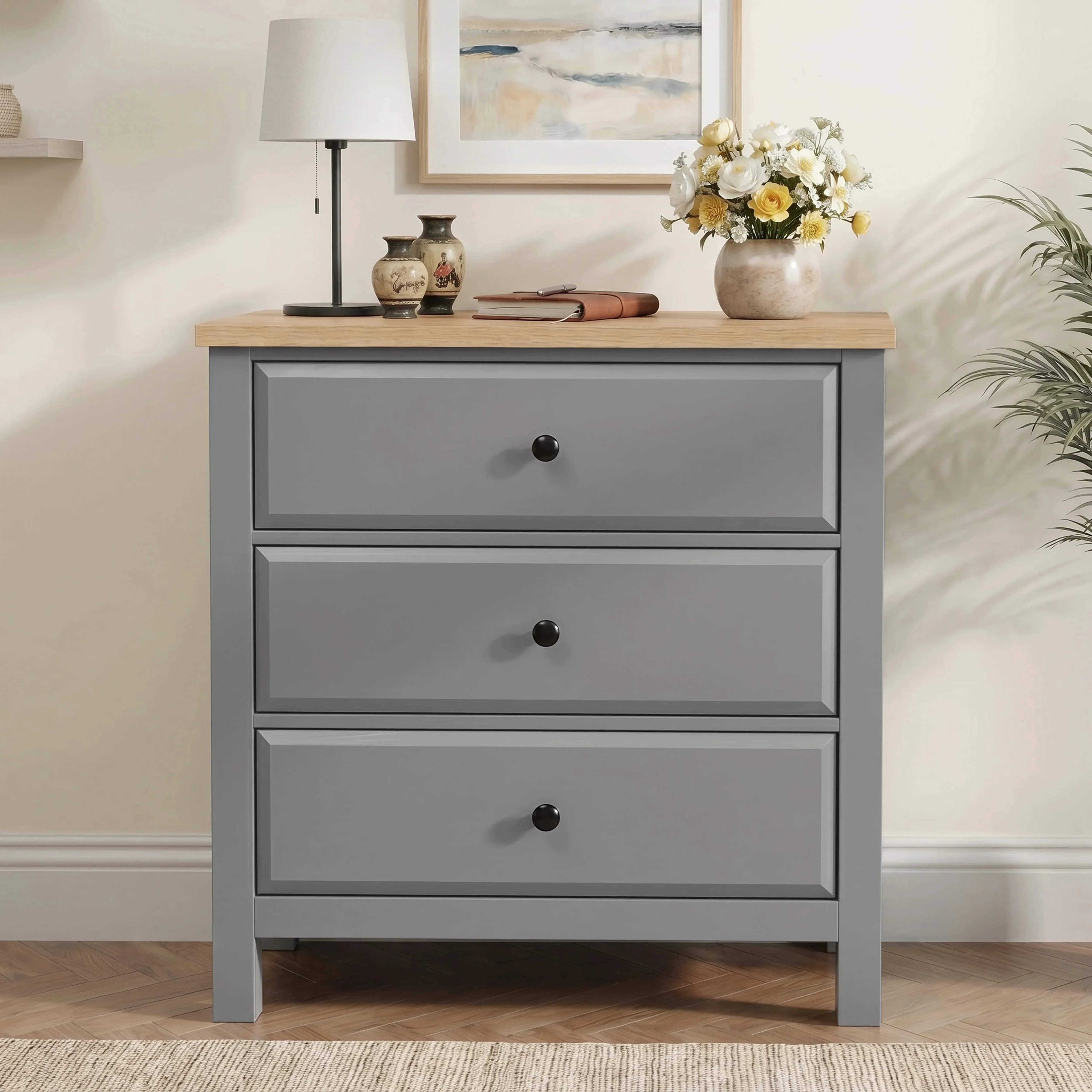 Haven 3 Drawer Chest of Drawers - Grey, Oak Veneer alternate view