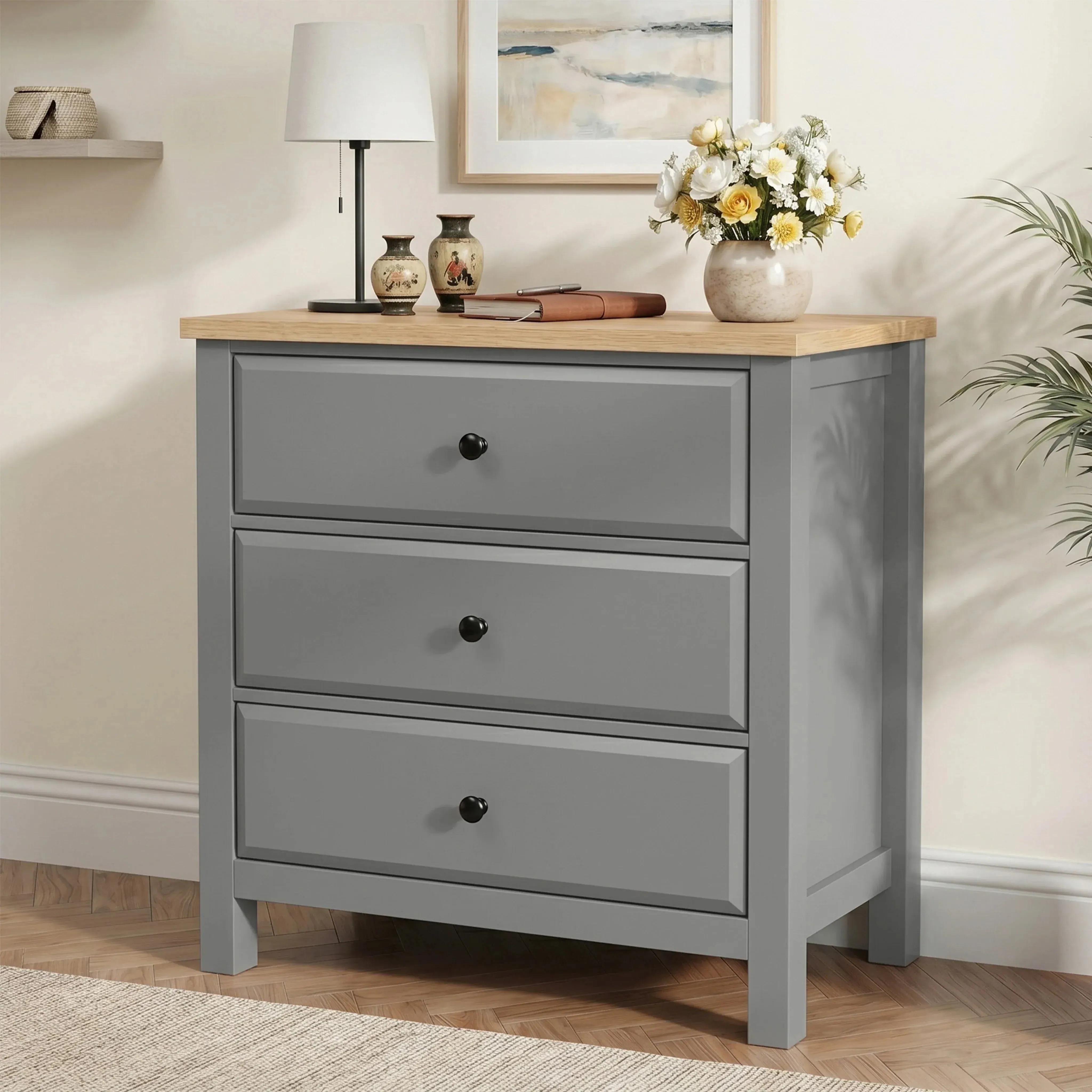 Haven 3 Drawer Chest of Drawers - Grey, Oak Veneer product