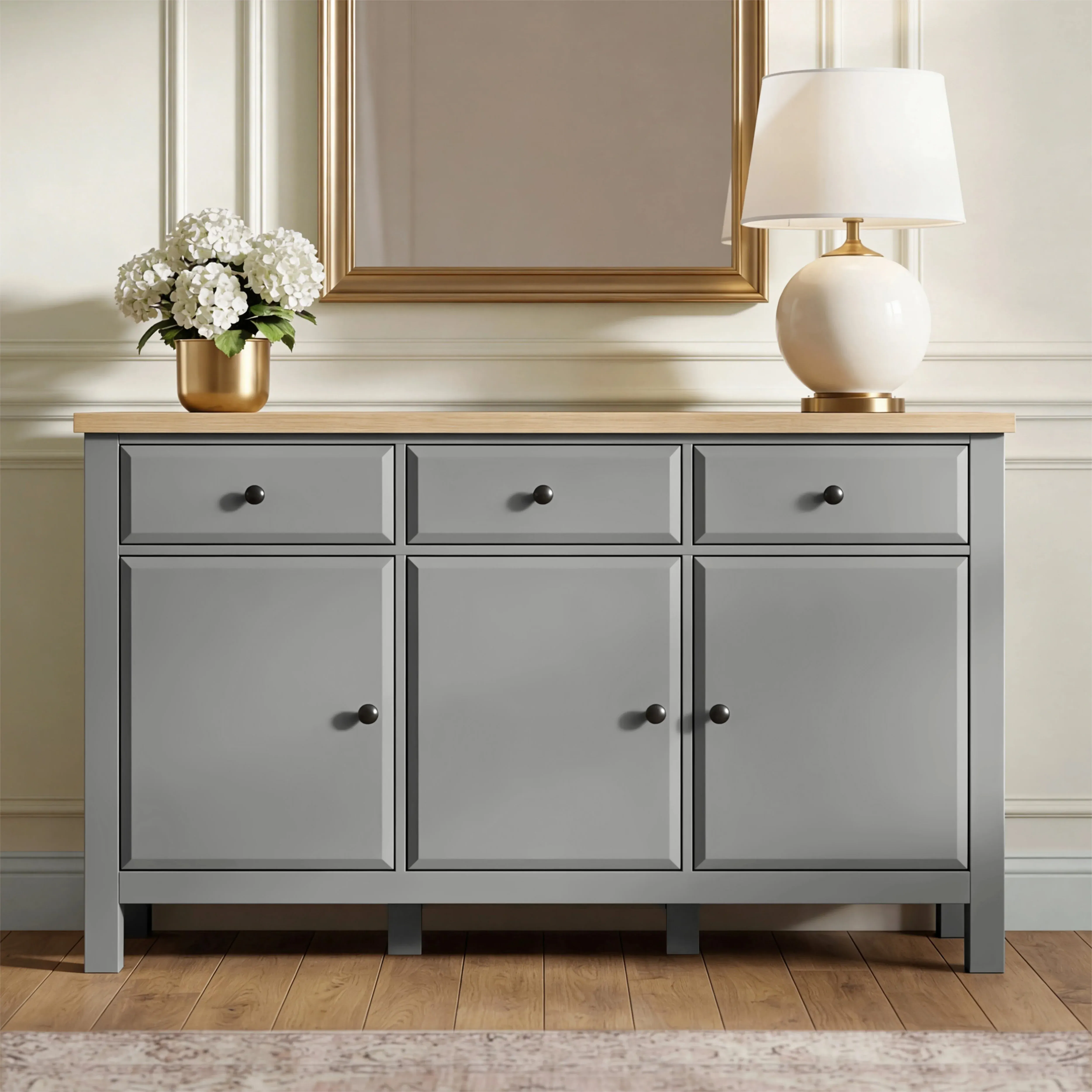 Haven Sideboard Cabinet with Drawers - Black, Oak Veneer alternate view