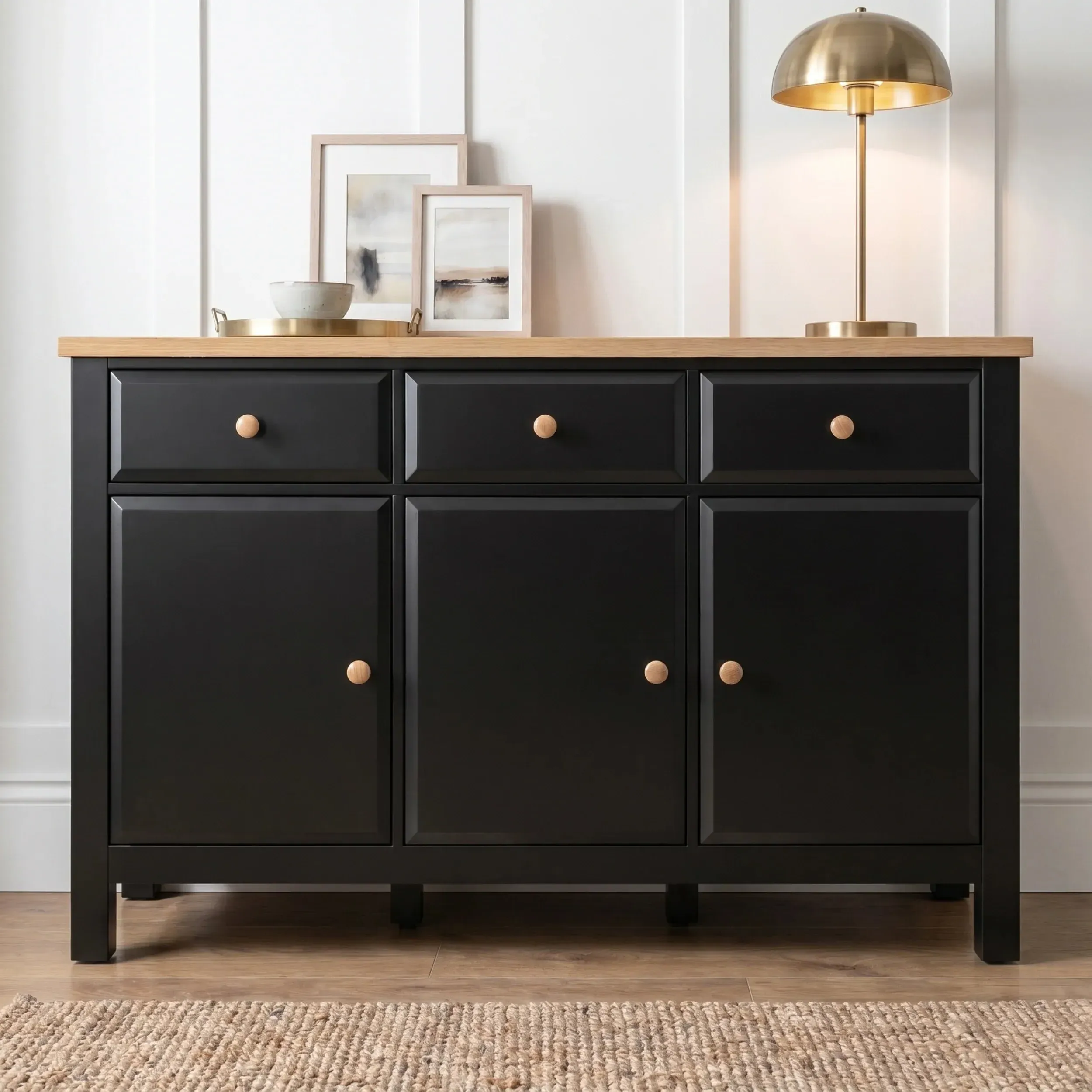 Haven Sideboard Cabinet with Drawers - Black, Oak Veneer product