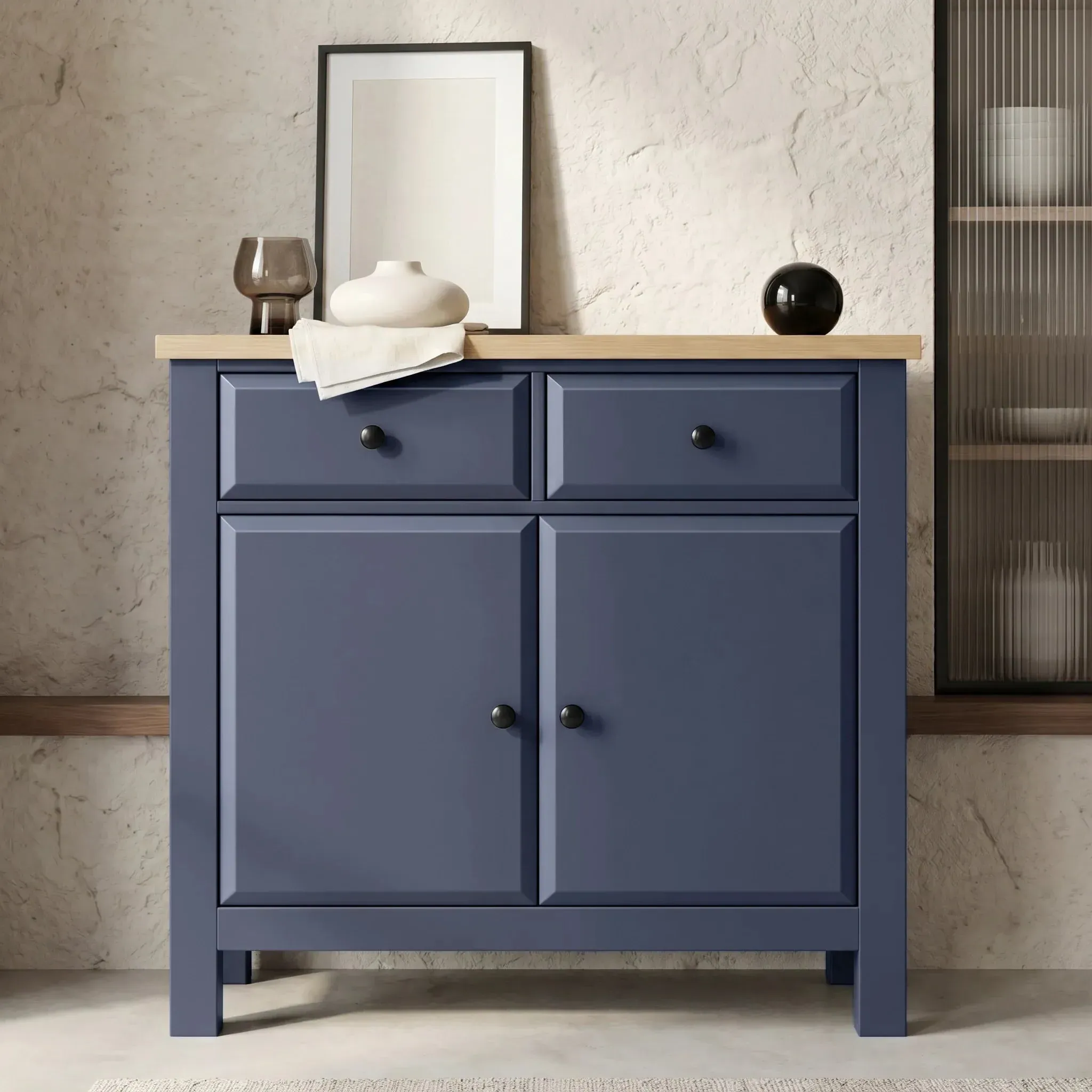 Haven Sideboard Cabinet with Storage - Blue, Oak alternate view