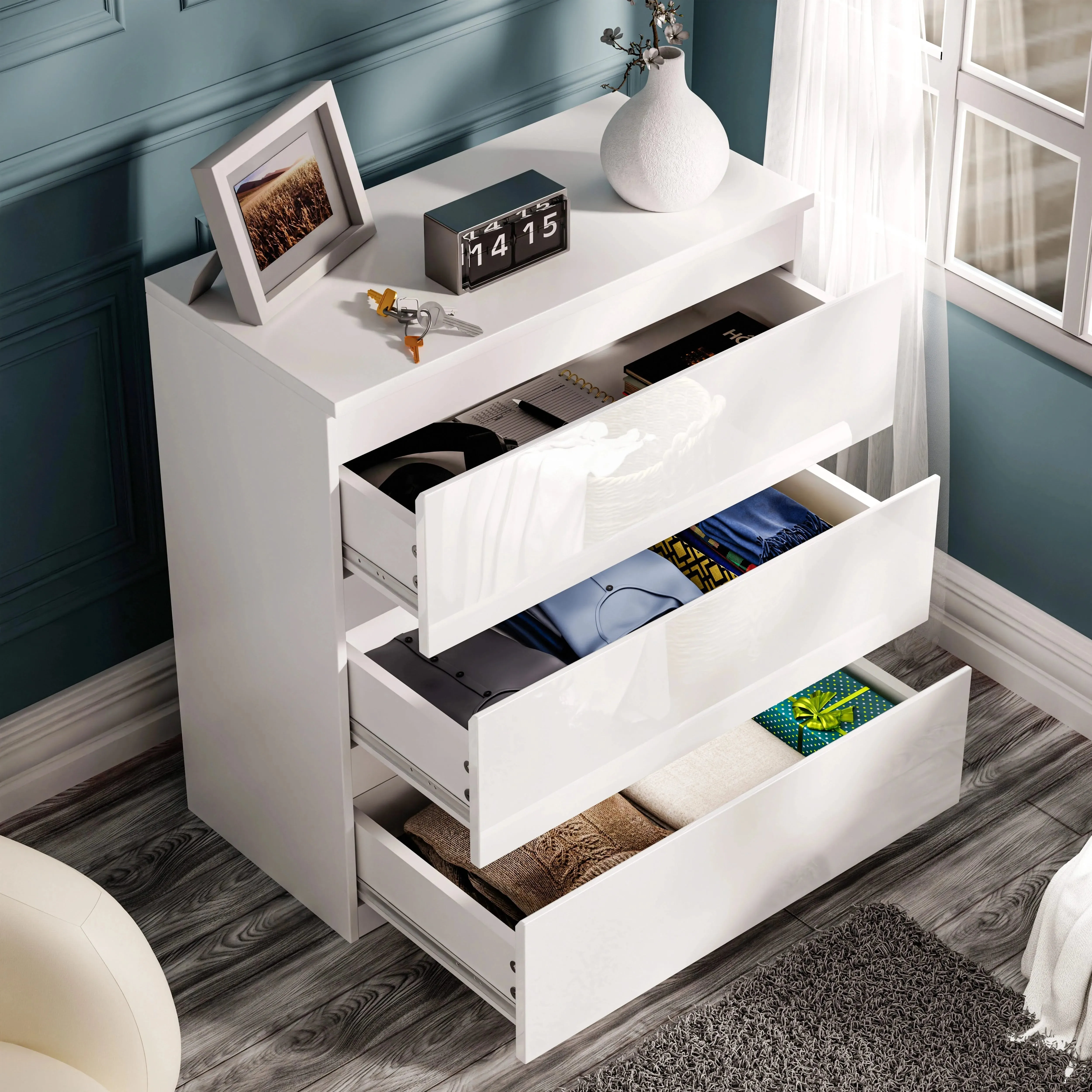 High Gloss 3-Drawer Chest of Drawers - Black alternate view