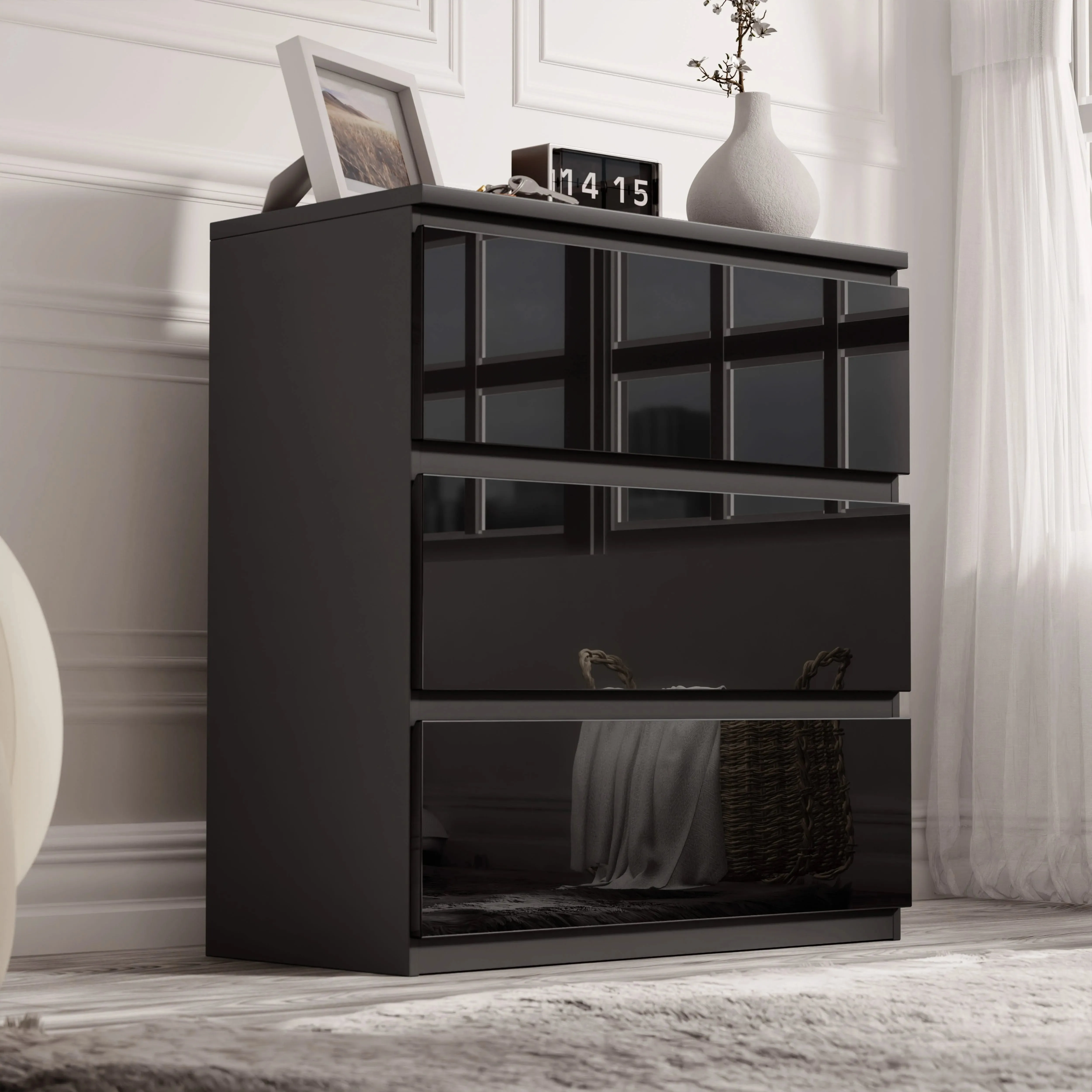 High Gloss 3-Drawer Chest of Drawers - Black product