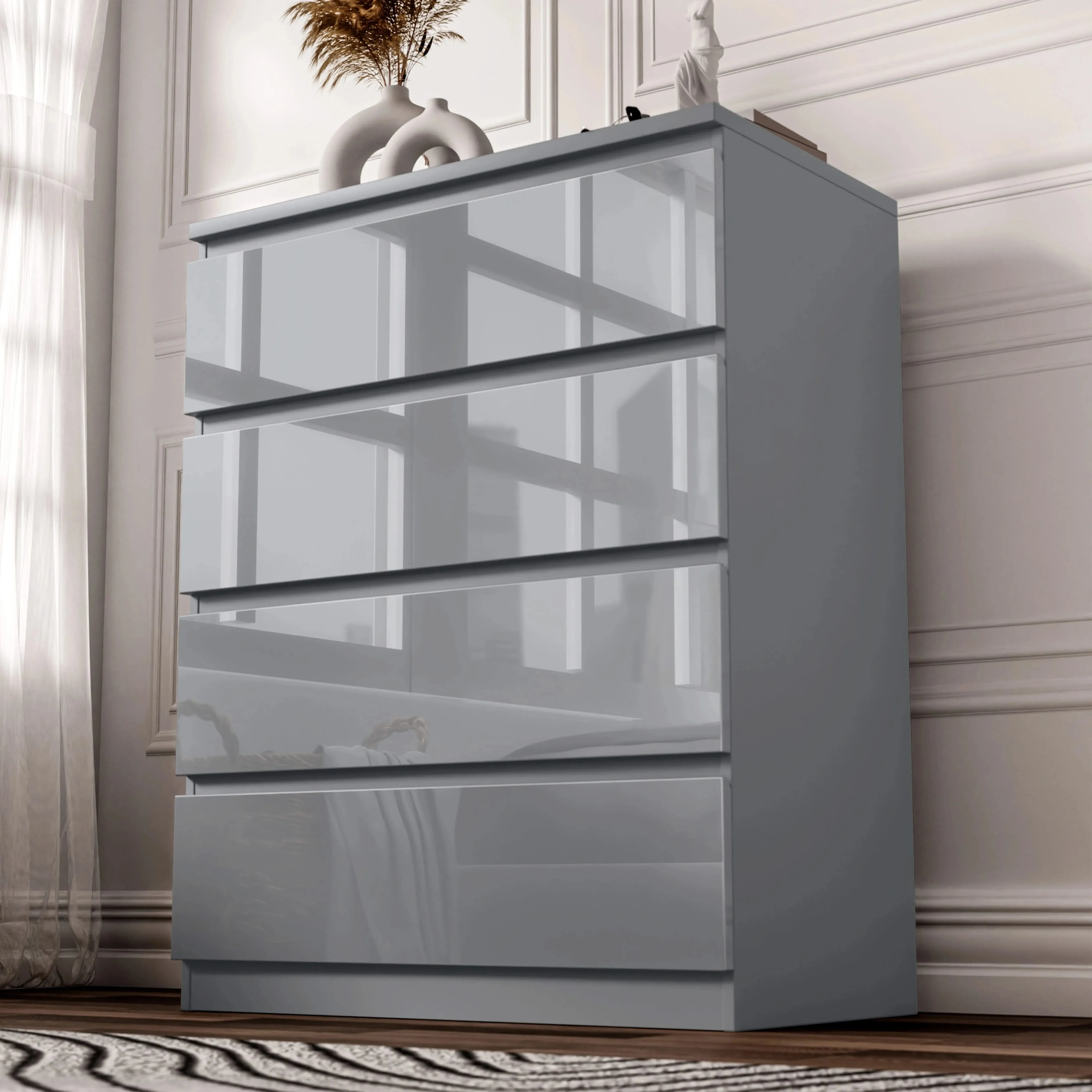 High Gloss 4 Drawer Chest of Drawers - Grey product