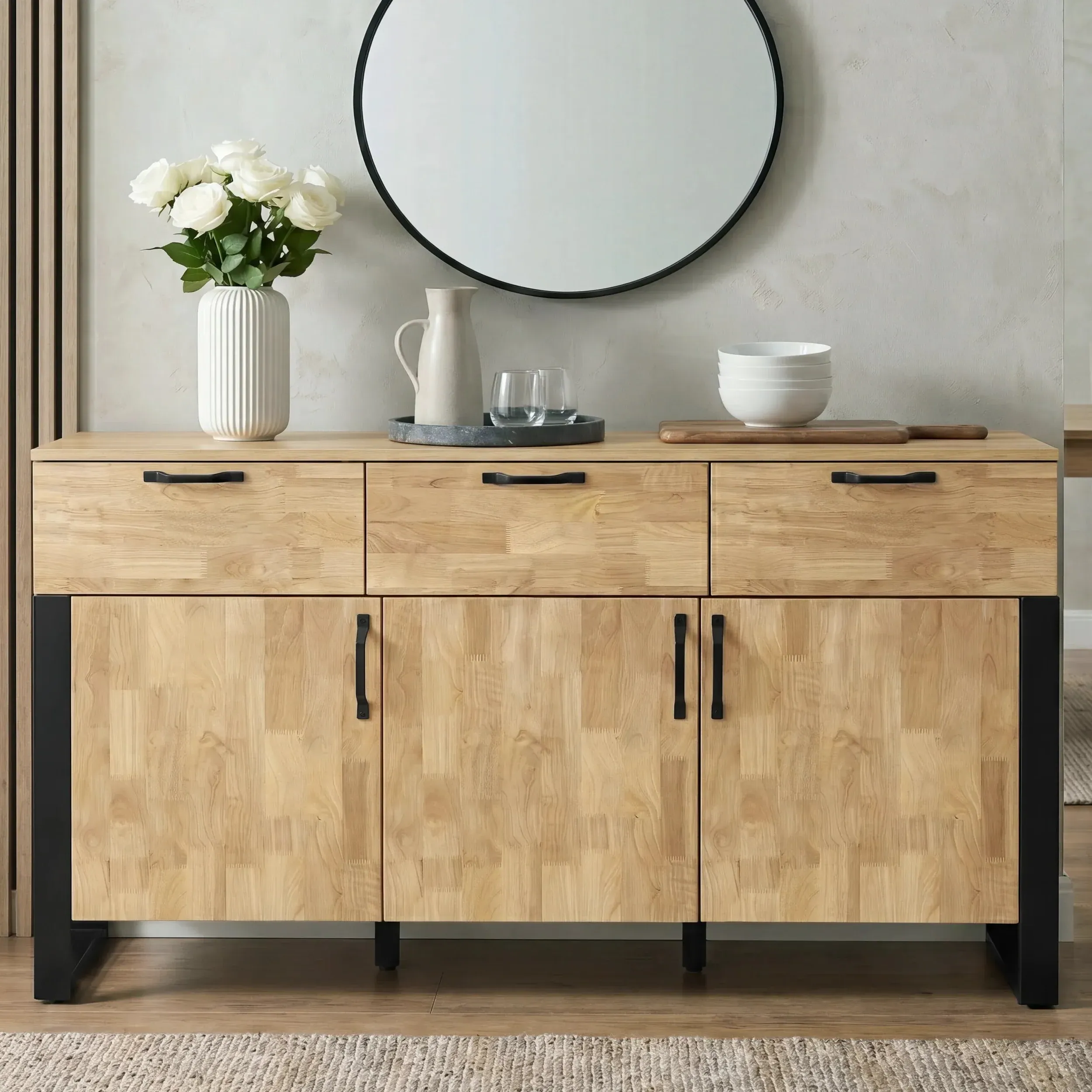 Ironmere Sideboard with Drawers & Storage Cabinet - Mango Wood Effect alternate view