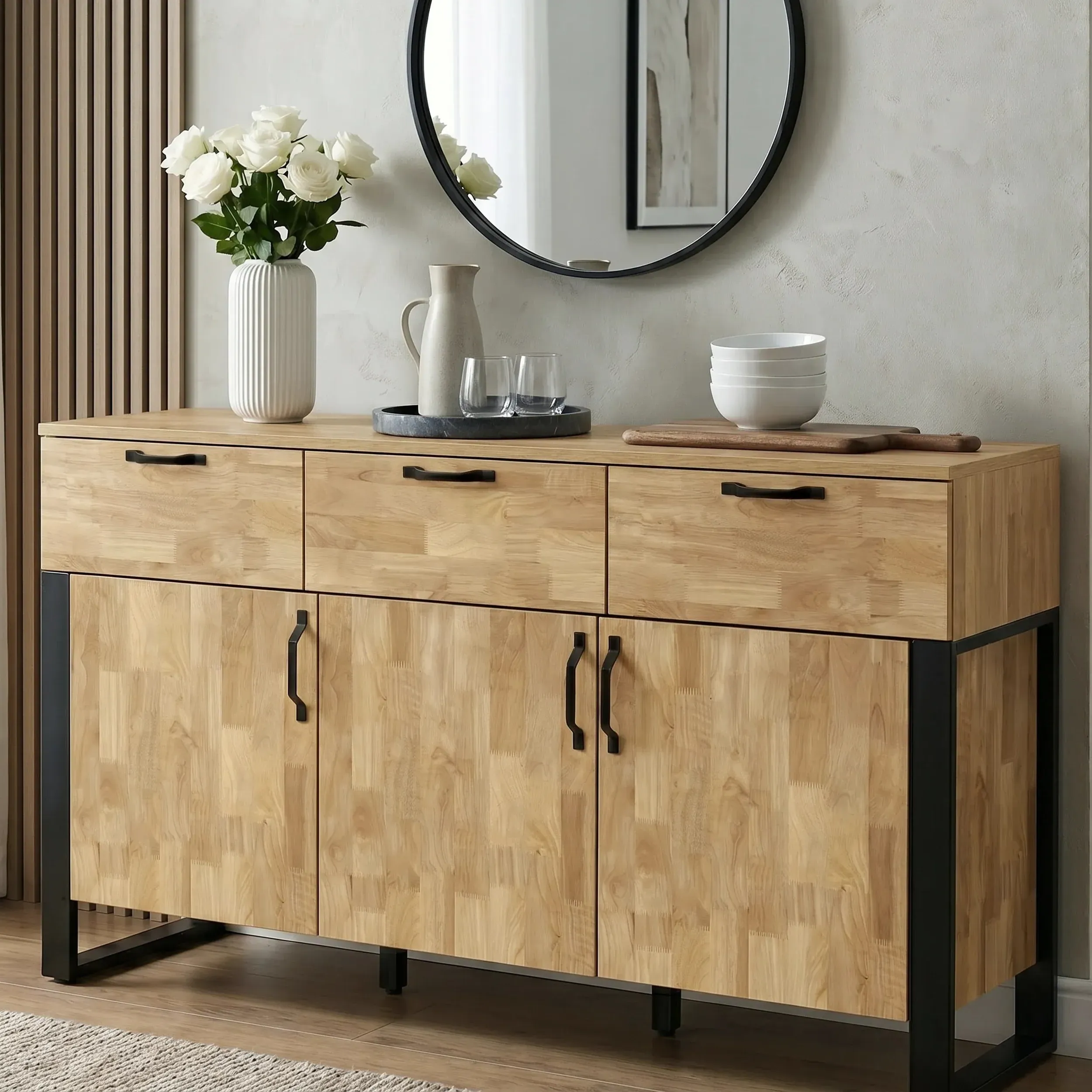 Ironmere Sideboard with Drawers & Storage Cabinet - Mango Wood Effect product