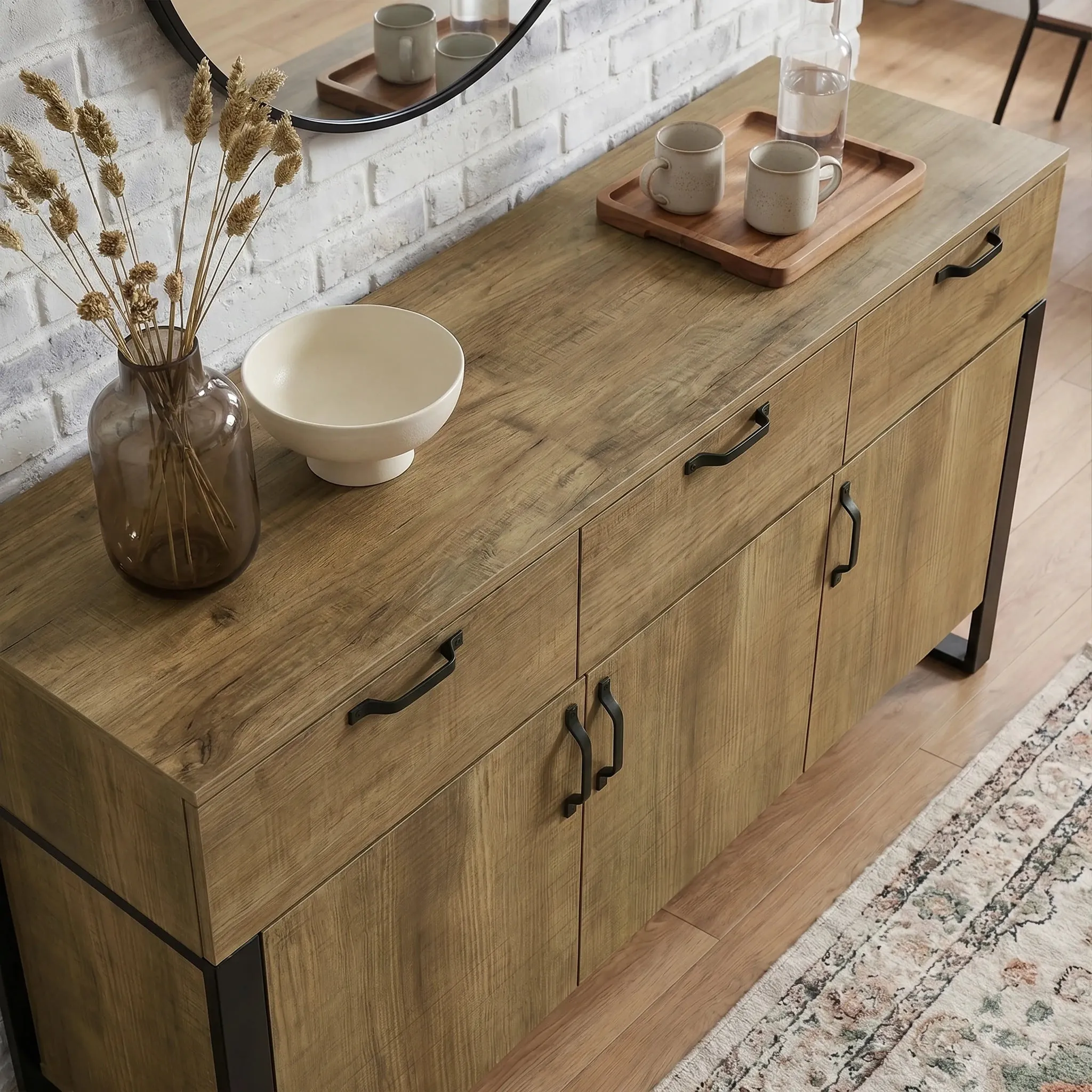 Ironmere Sideboard with Drawers & Storage Cabinet - Oak Effect alternate view