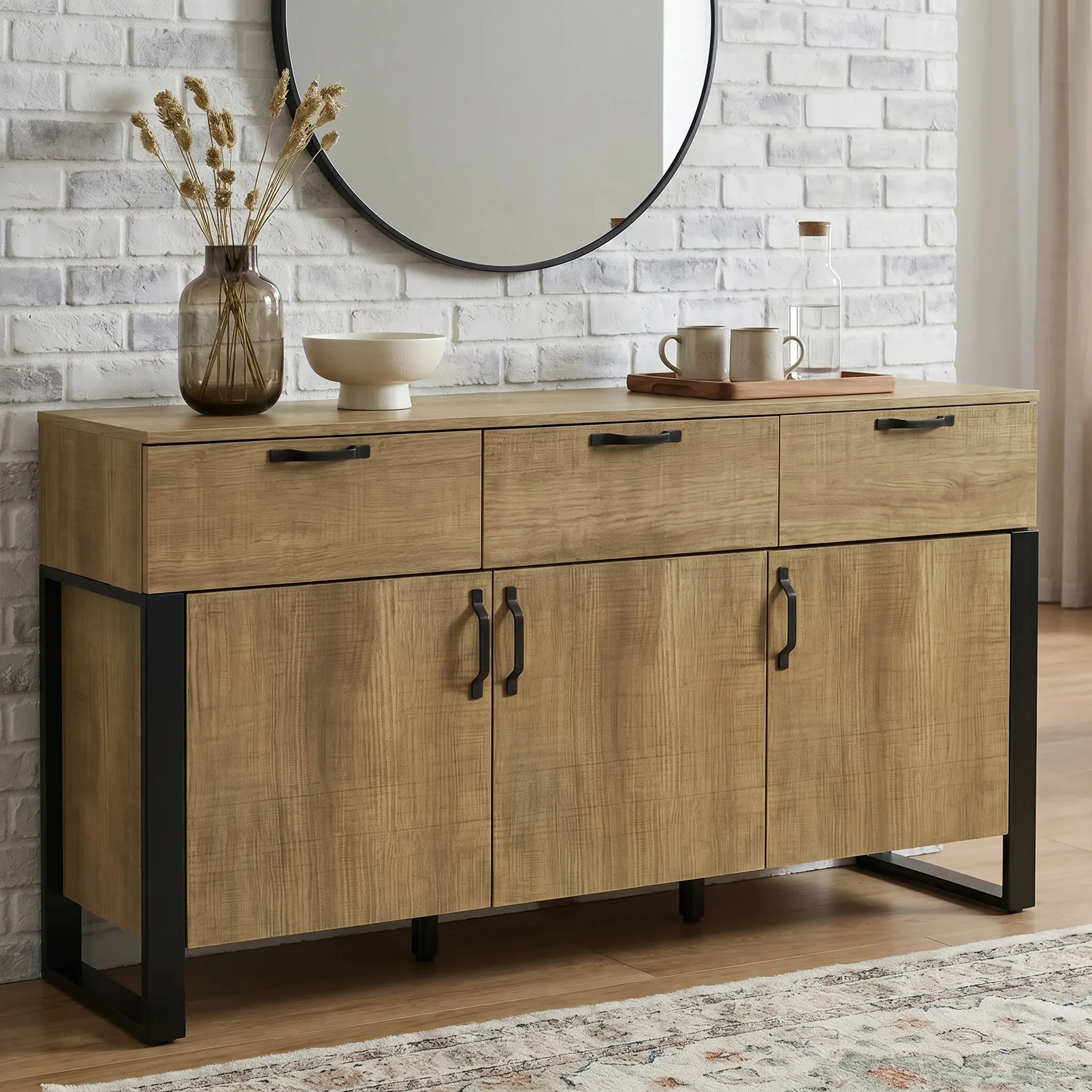 Ironmere Sideboard with Drawers & Storage Cabinet - Oak Effect product