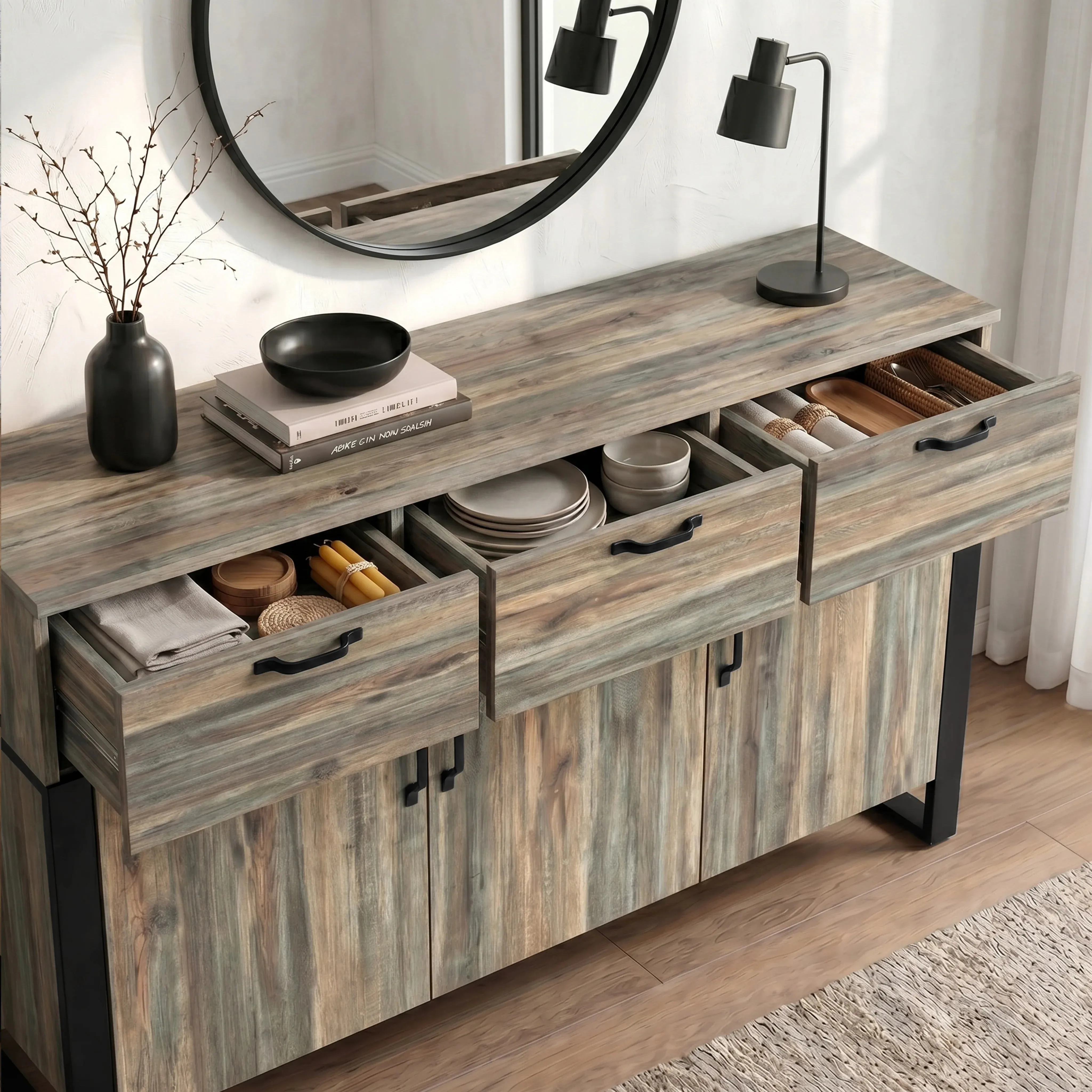 Ironmere Sideboard with Drawers & Storage Cabinet - Smokey Oak alternate view