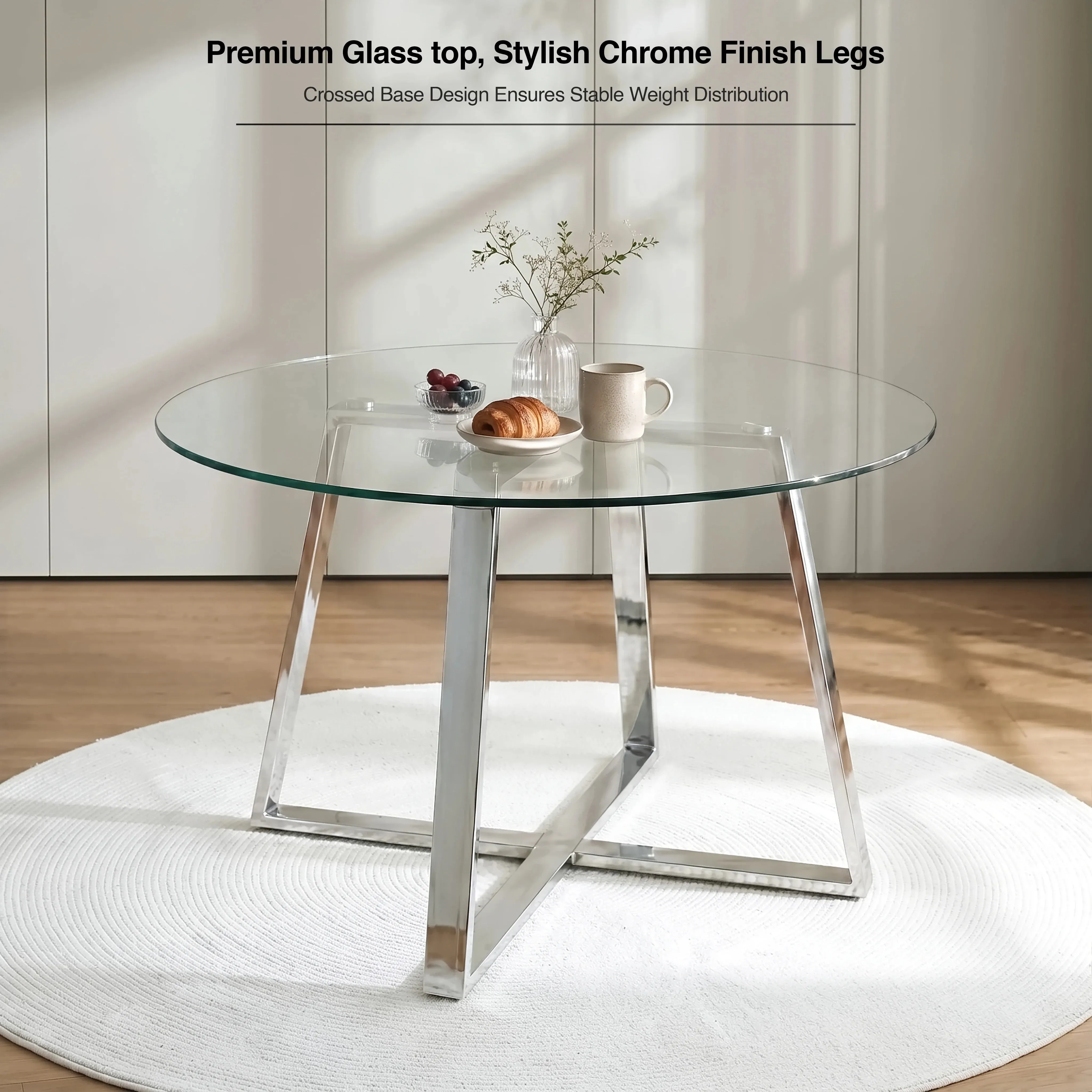 Kyvon Round Dining Table and 4 Chairs Set - Grey, Glass alternate view