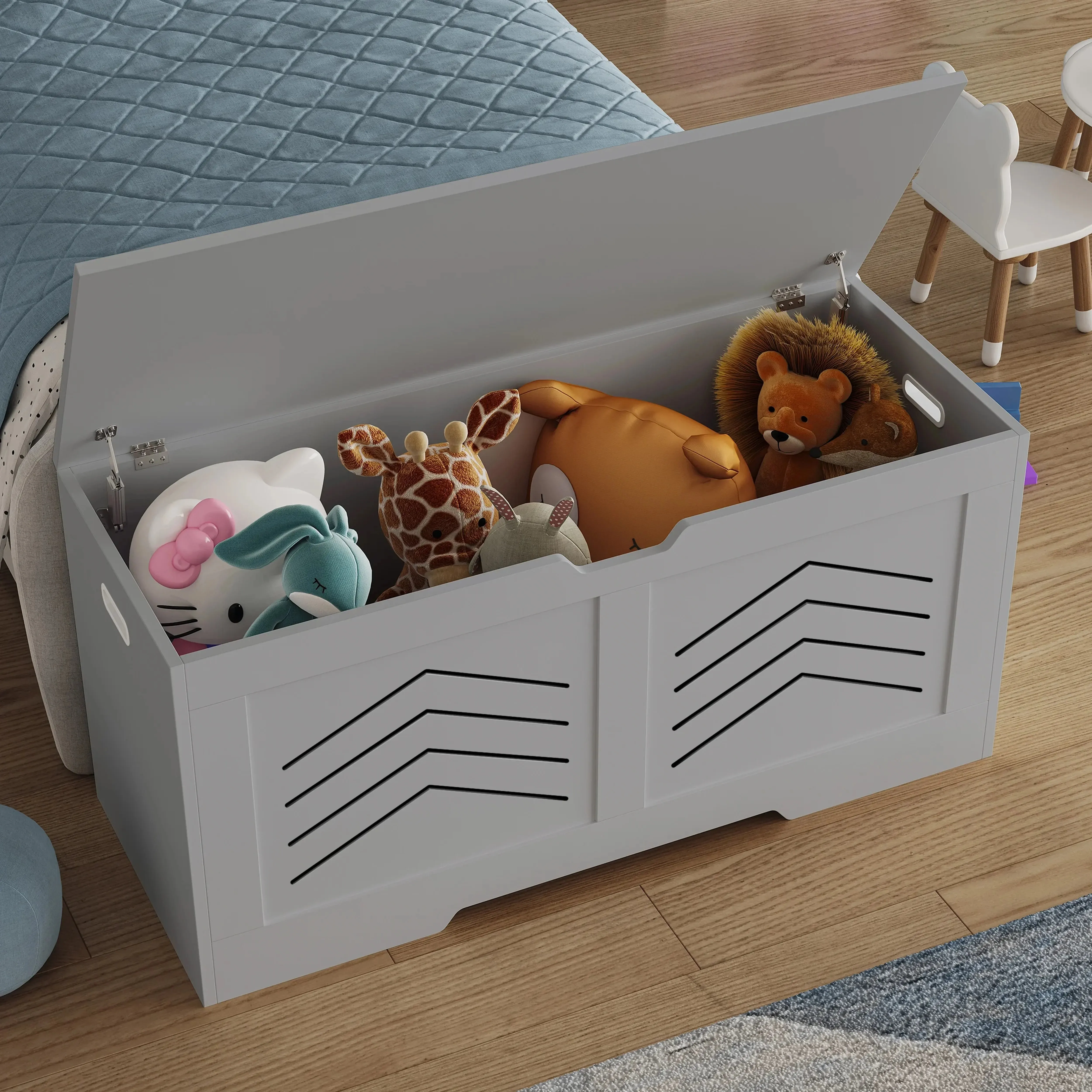 Large Storage Chest Trunk Bench with Lid - Grey alternate view