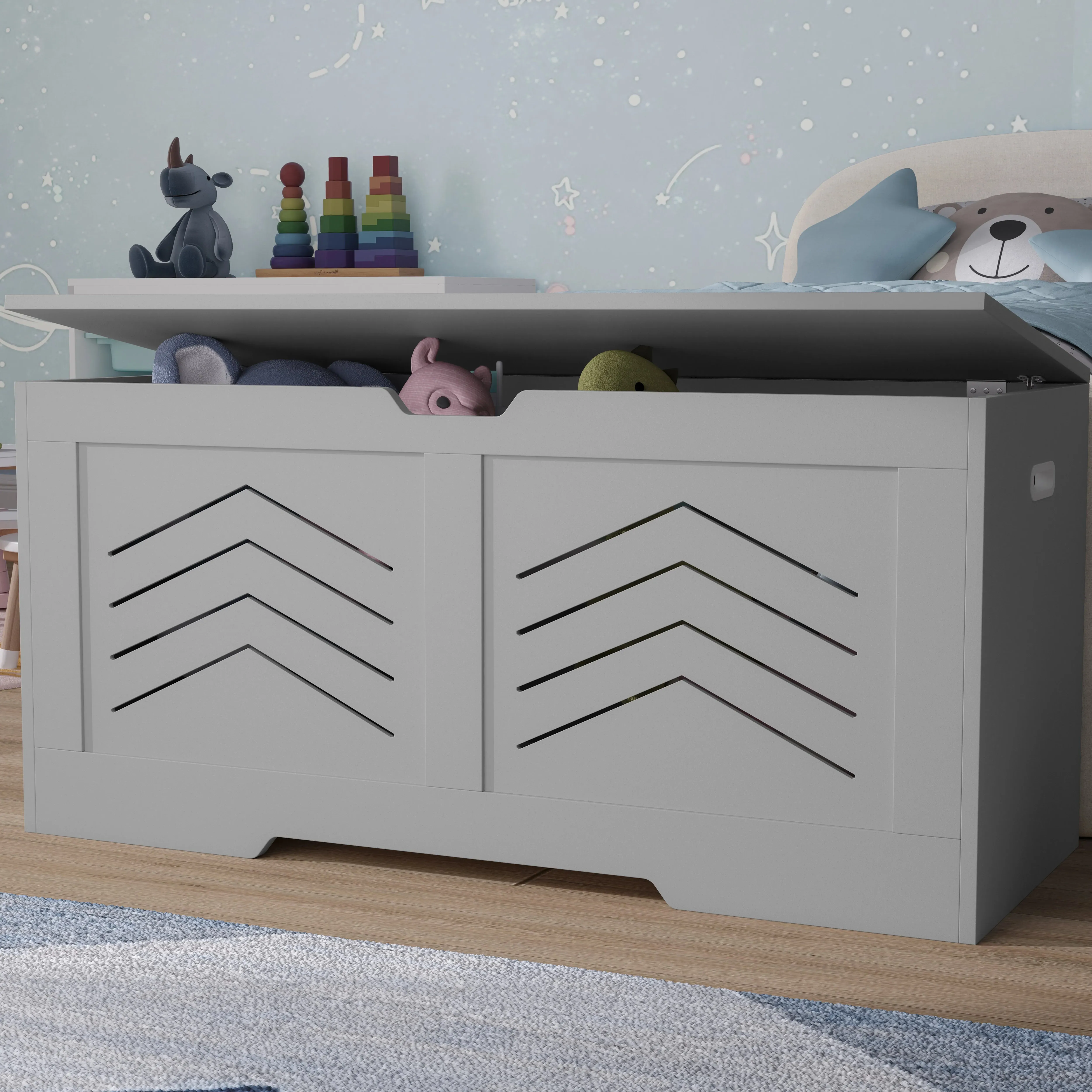 Large Storage Chest Trunk Bench with Lid - Grey product
