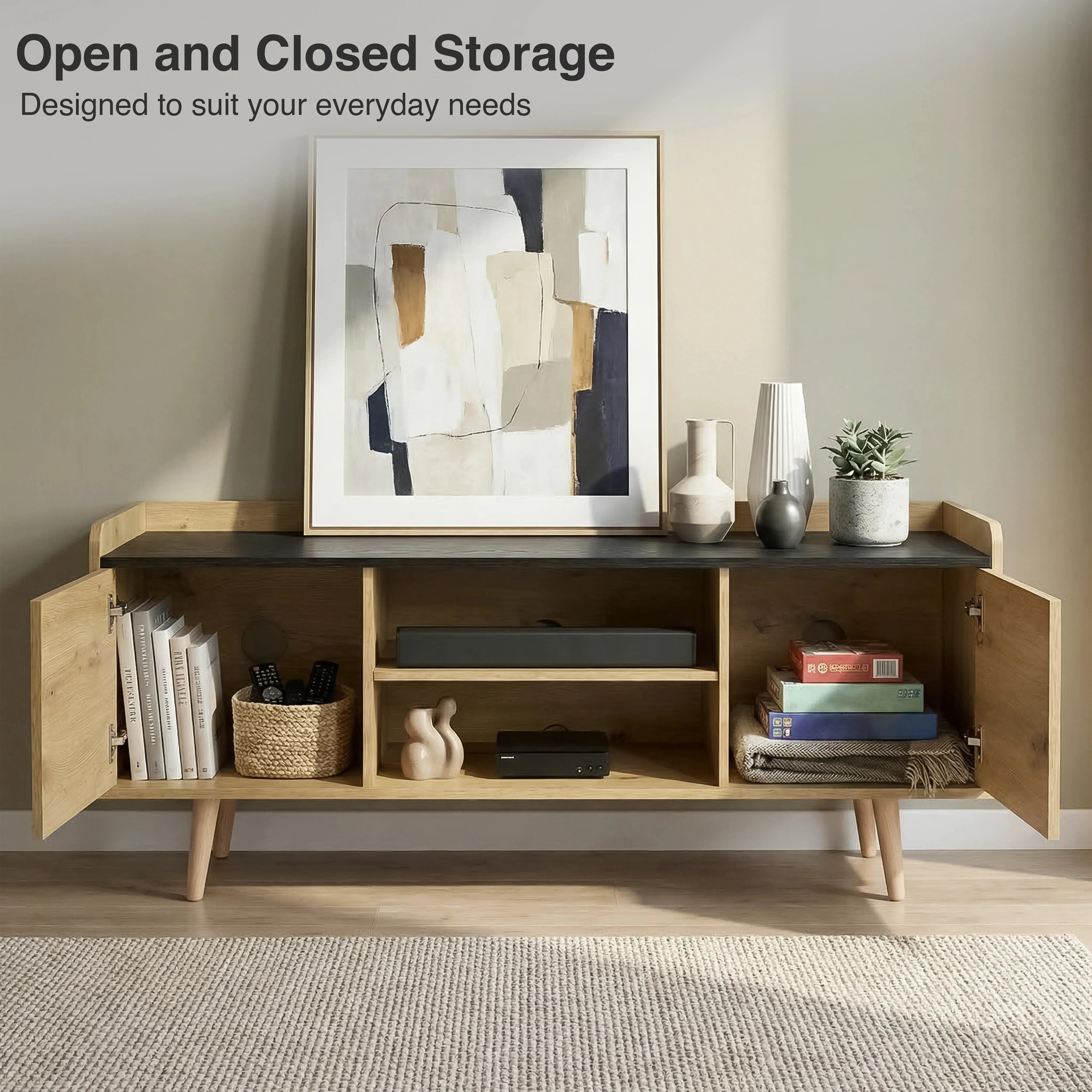 Larvik TV Unit with Shelves - Black, MDF alternate view