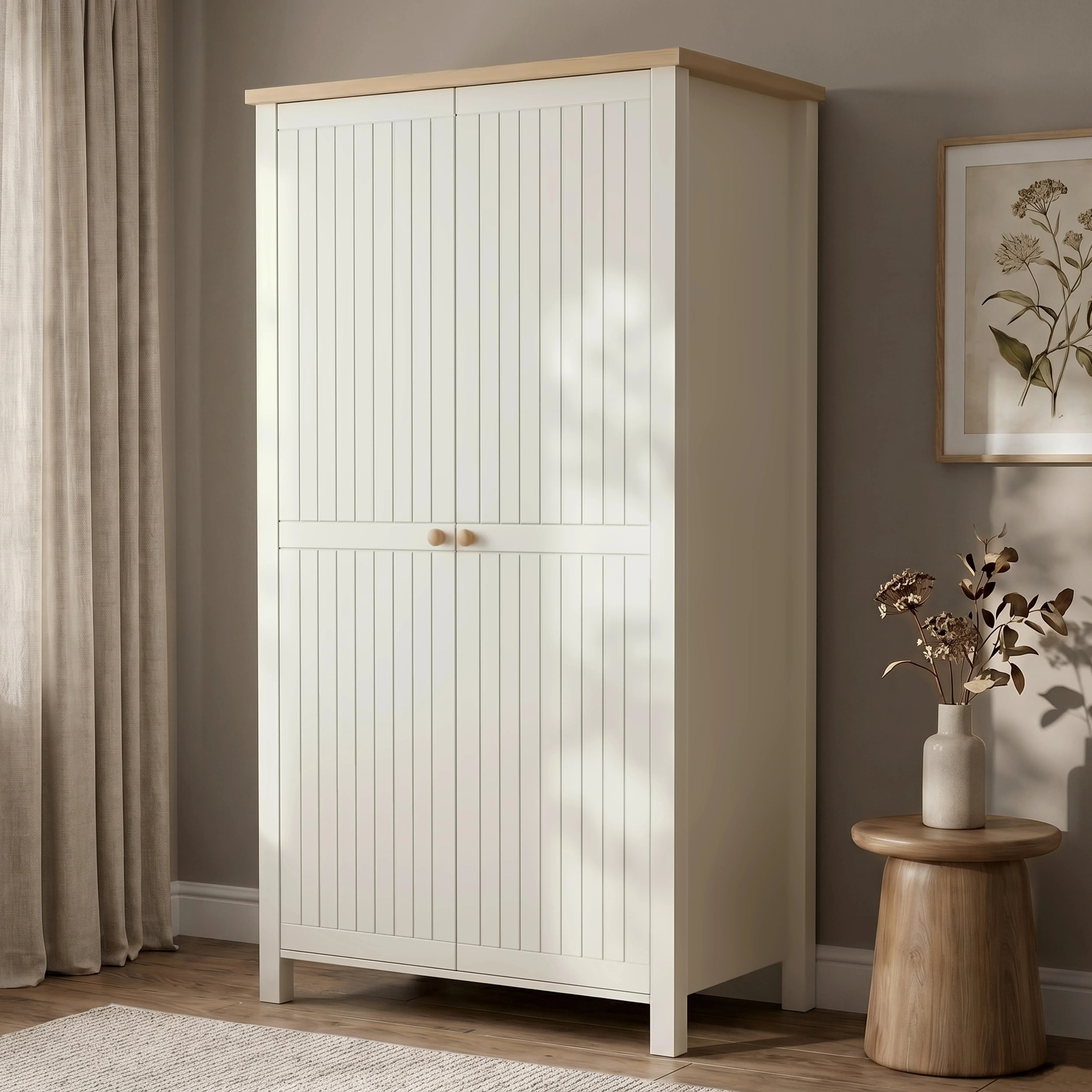 Linra 2-Door Double Wardrobe with Shelves & Hanging Rail - White alternate view