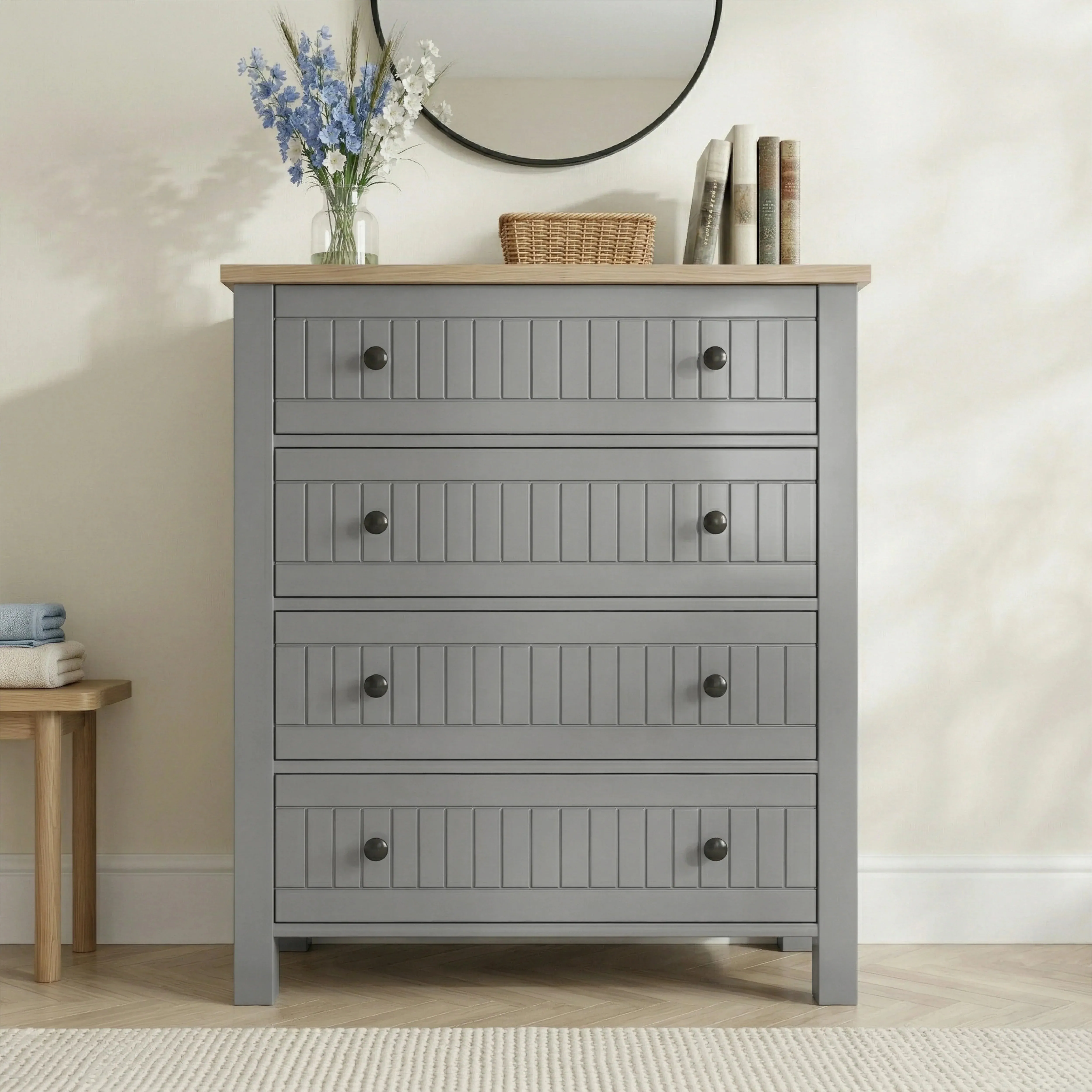 Linra 4-Drawer Chest of Drawers - Grey, MDF alternate view