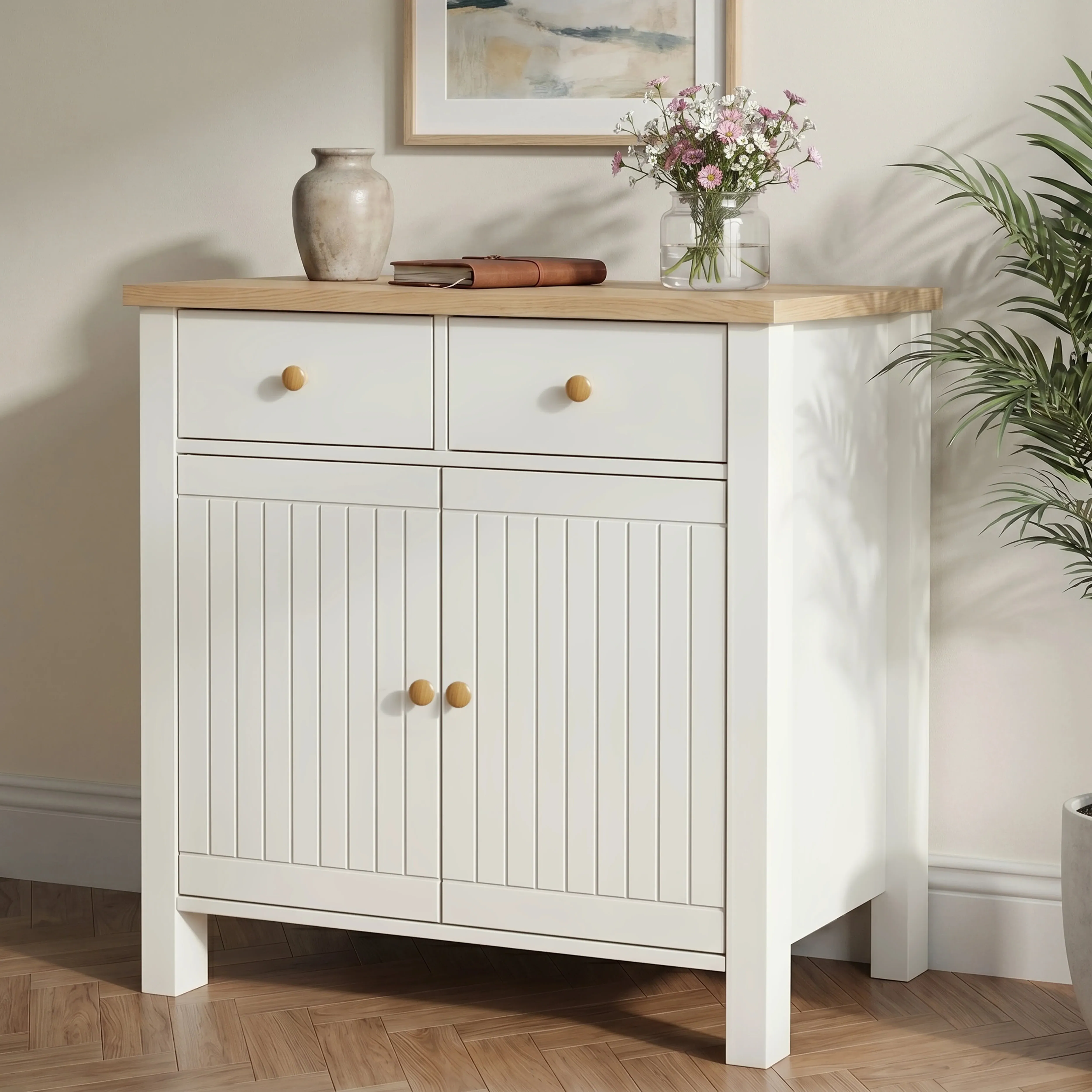 Linra Sideboard Cabinet with Storage - White, Oak alternate view