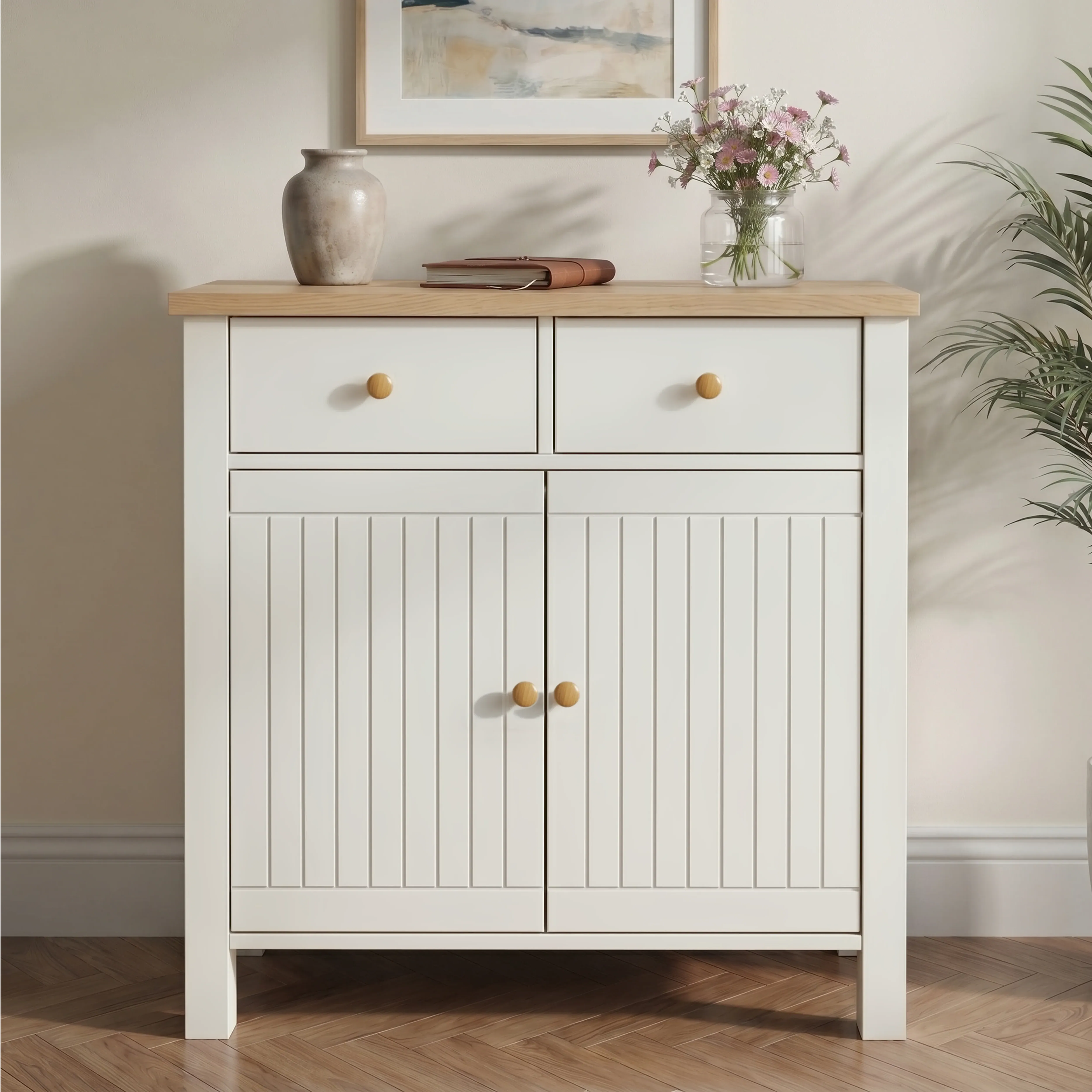 Linra Sideboard Cabinet with Storage - White, Oak product