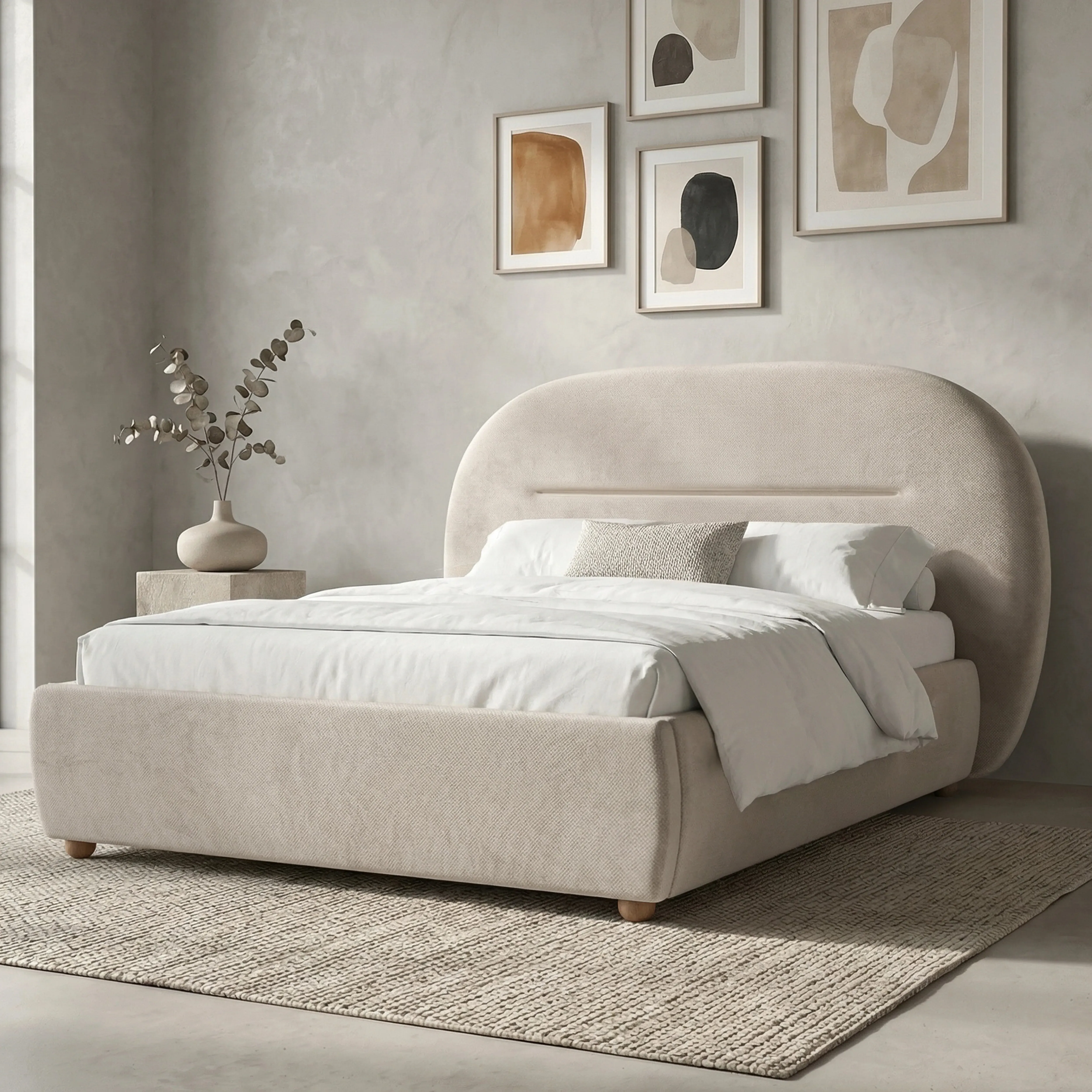 Maloye Double Bed Frame - Beige, Fabric alternate view