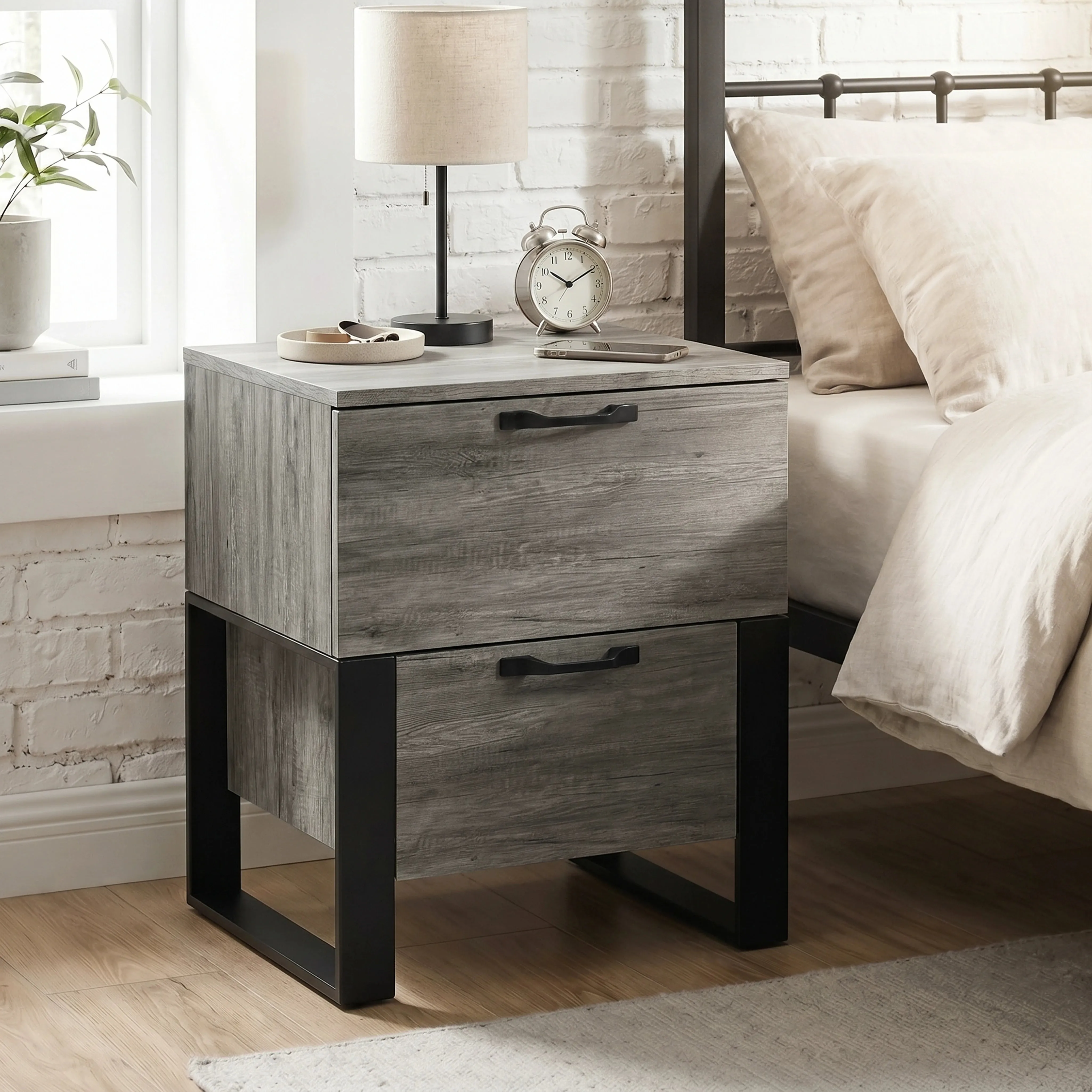 Millwright 2 Drawer Bedside Table - Grey, Wood Effect product