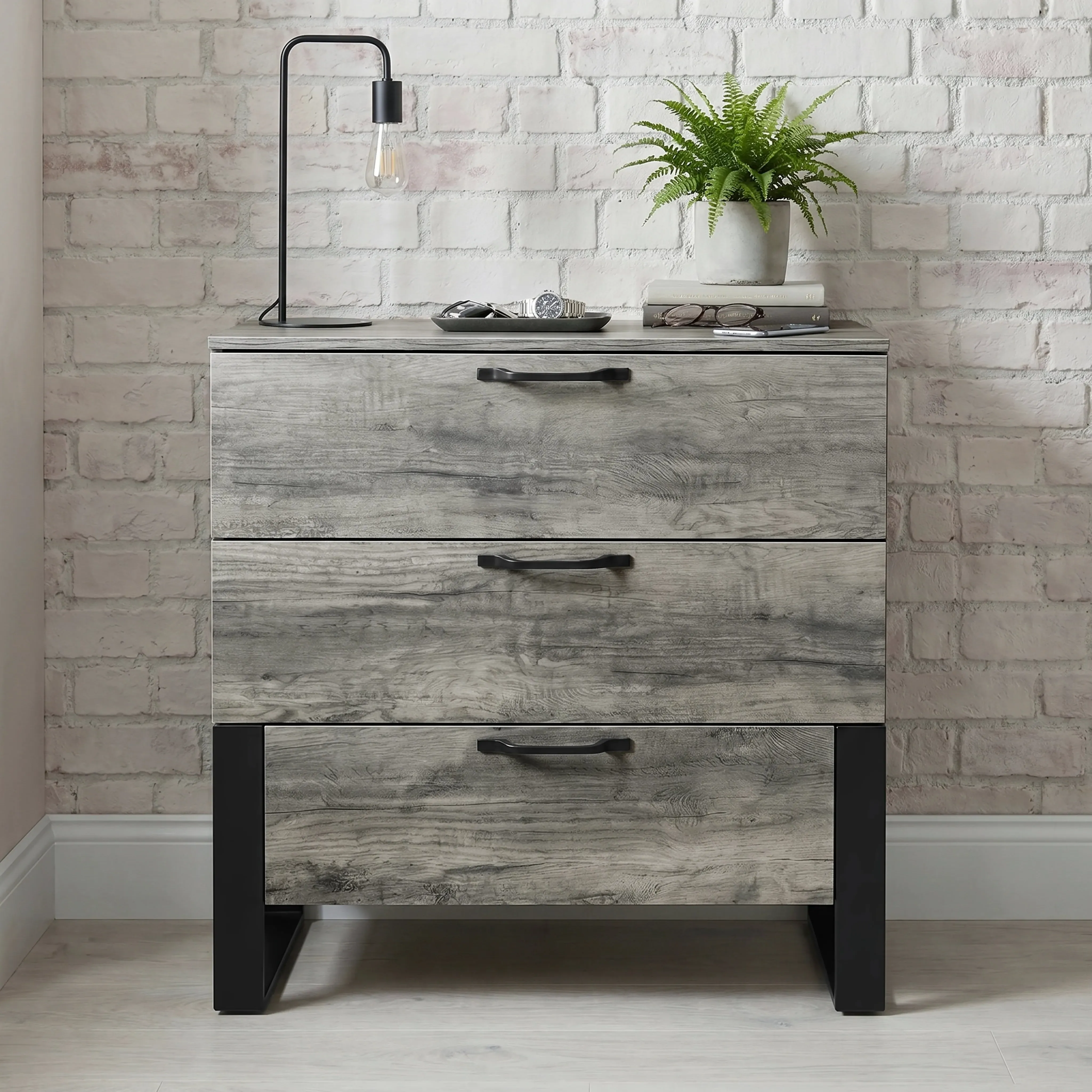 Millwright 3 Drawer Chest of Drawers - Grey, Wood Effect alternate view