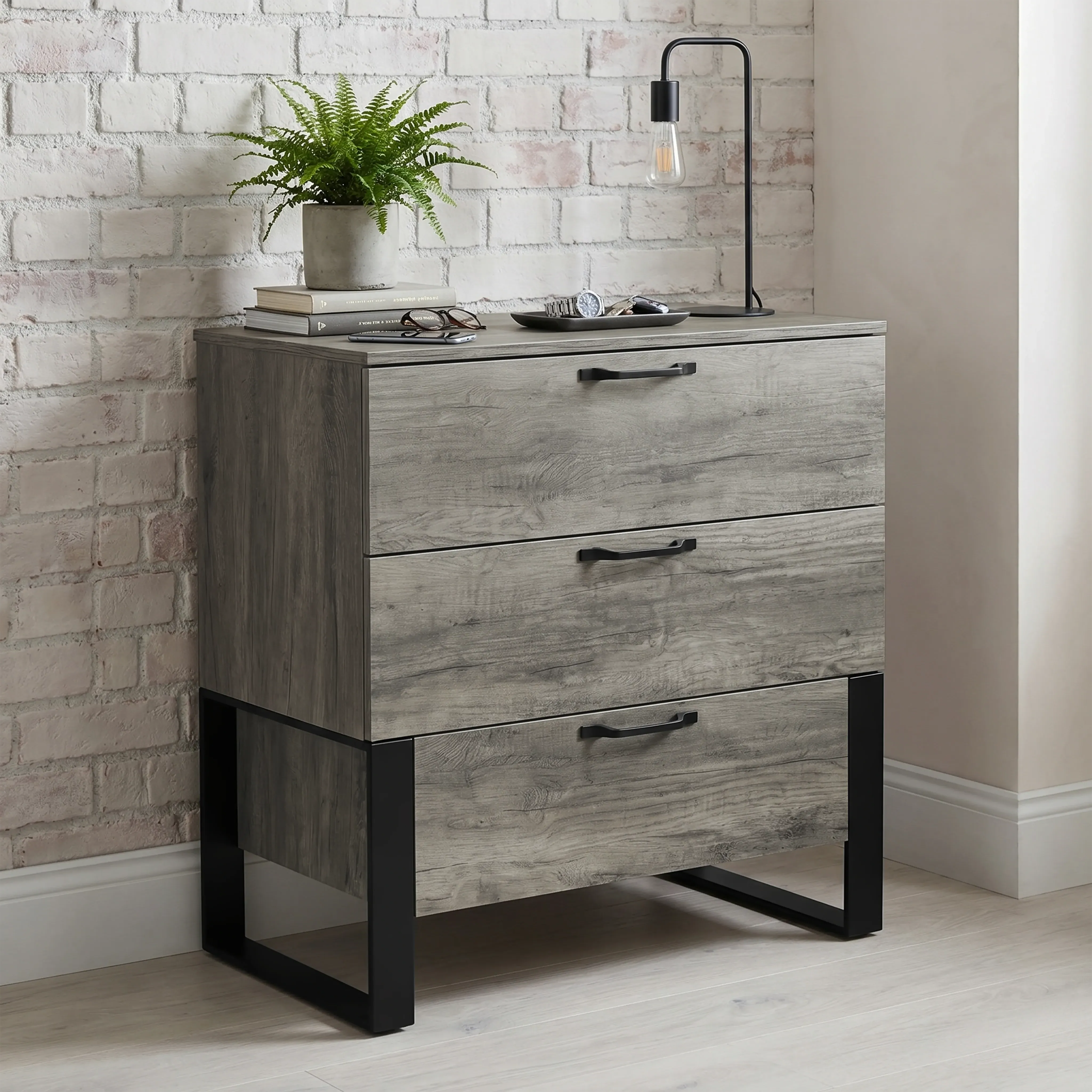 Millwright 3 Drawer Chest of Drawers - Grey, Wood Effect product