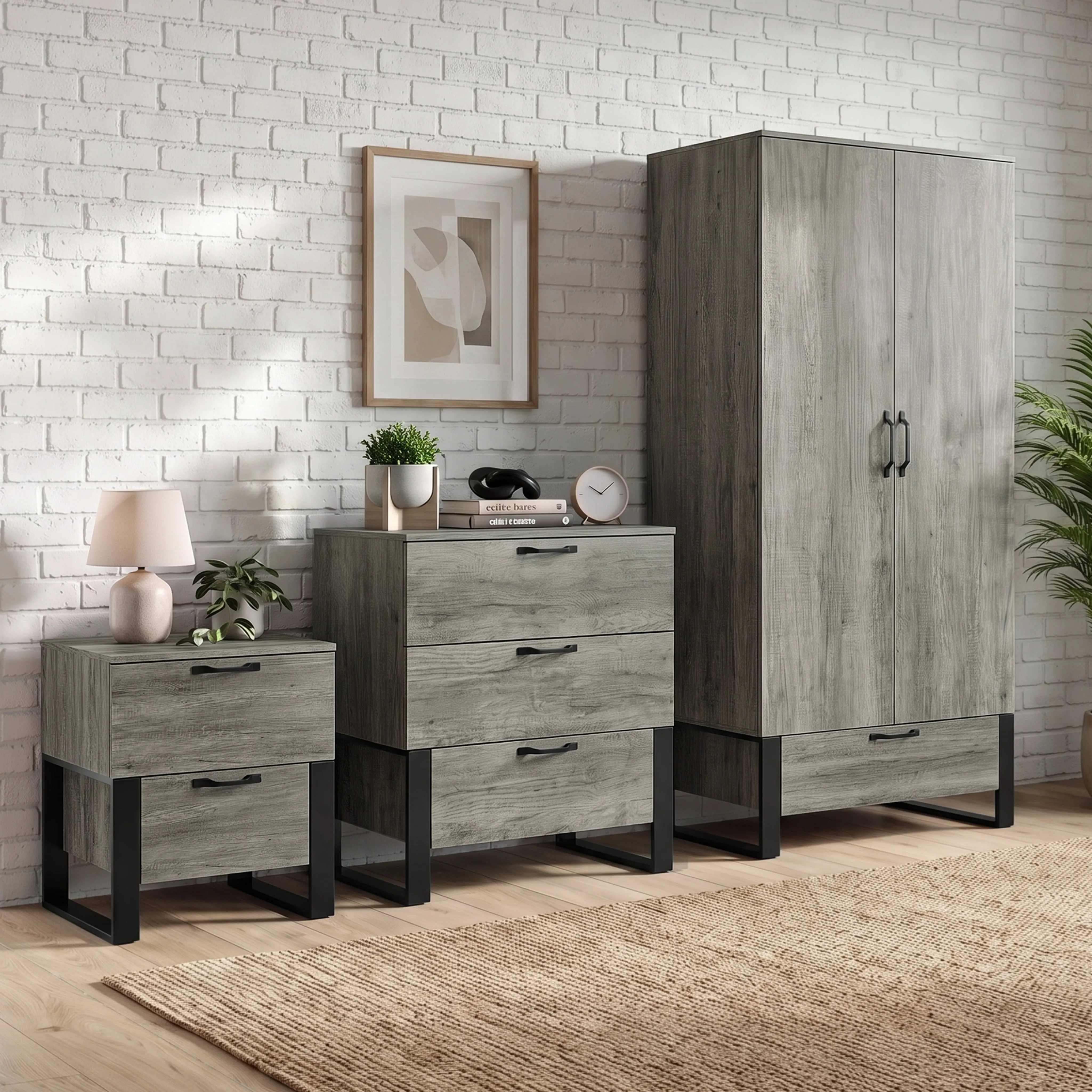 Millwright 3-Piece Bedroom Furniture Set - Grey, Wood Effect product