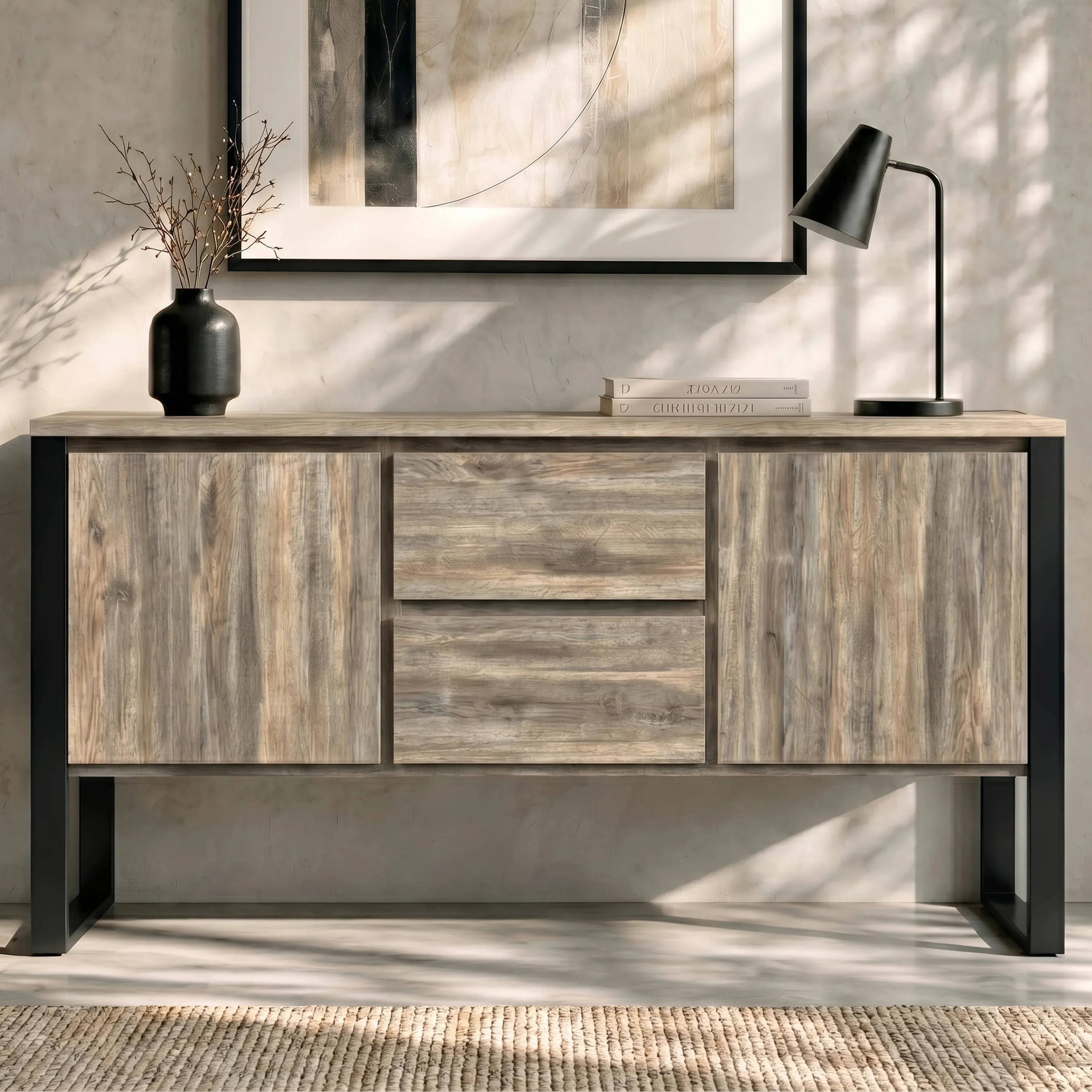Millwright Sideboard Cabinet with Drawers - Smokey Oak Effect alternate view
