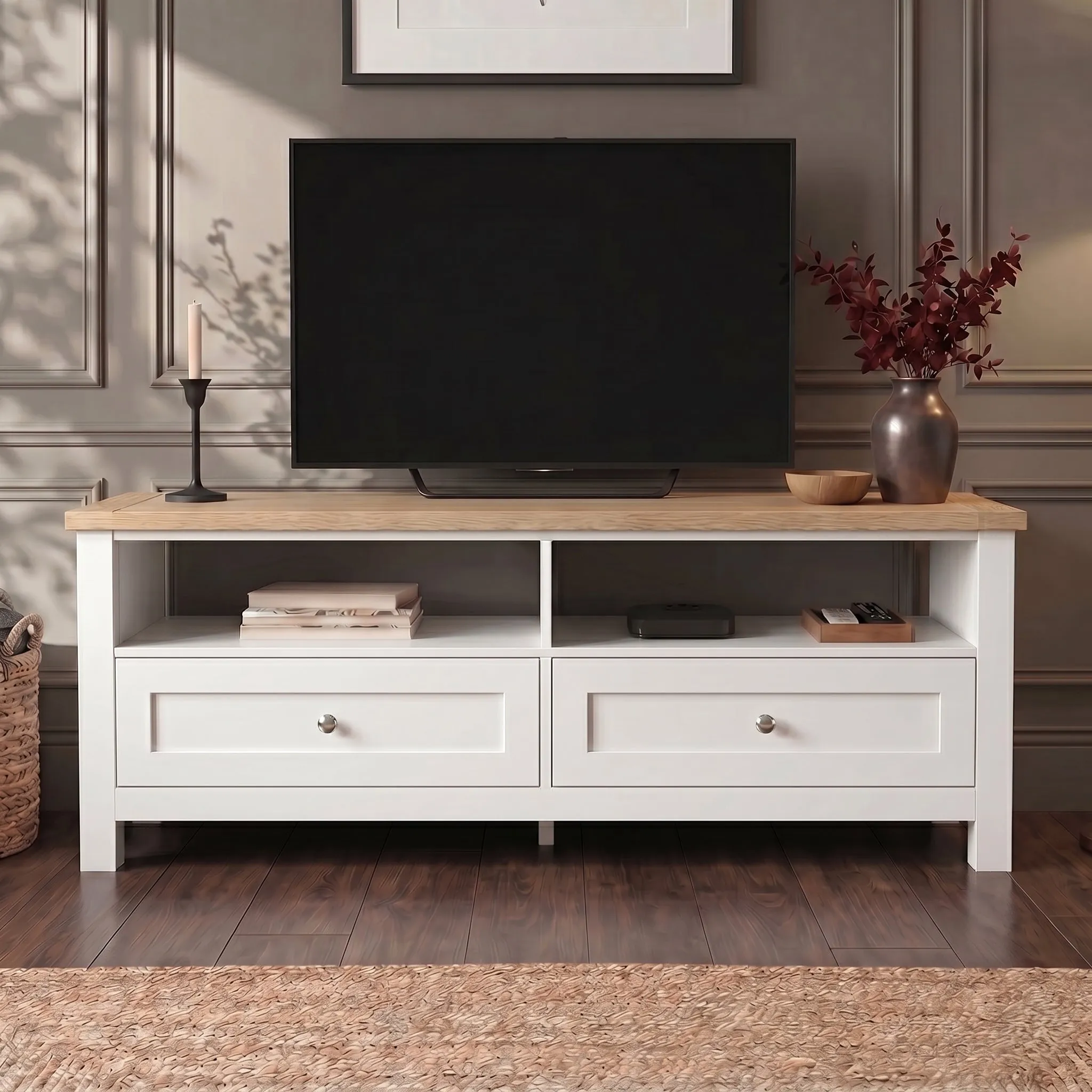 Oskara TV Unit with Storage - Grey, Oak-Effect alternate view