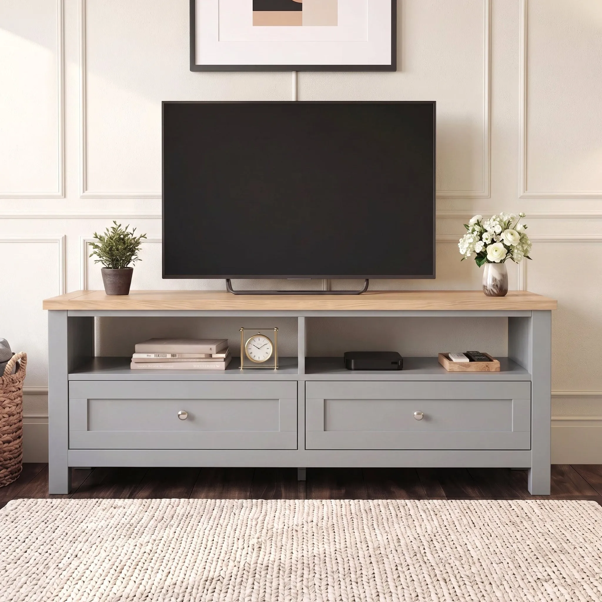 Oskara TV Unit with Storage - Grey, Oak-Effect product