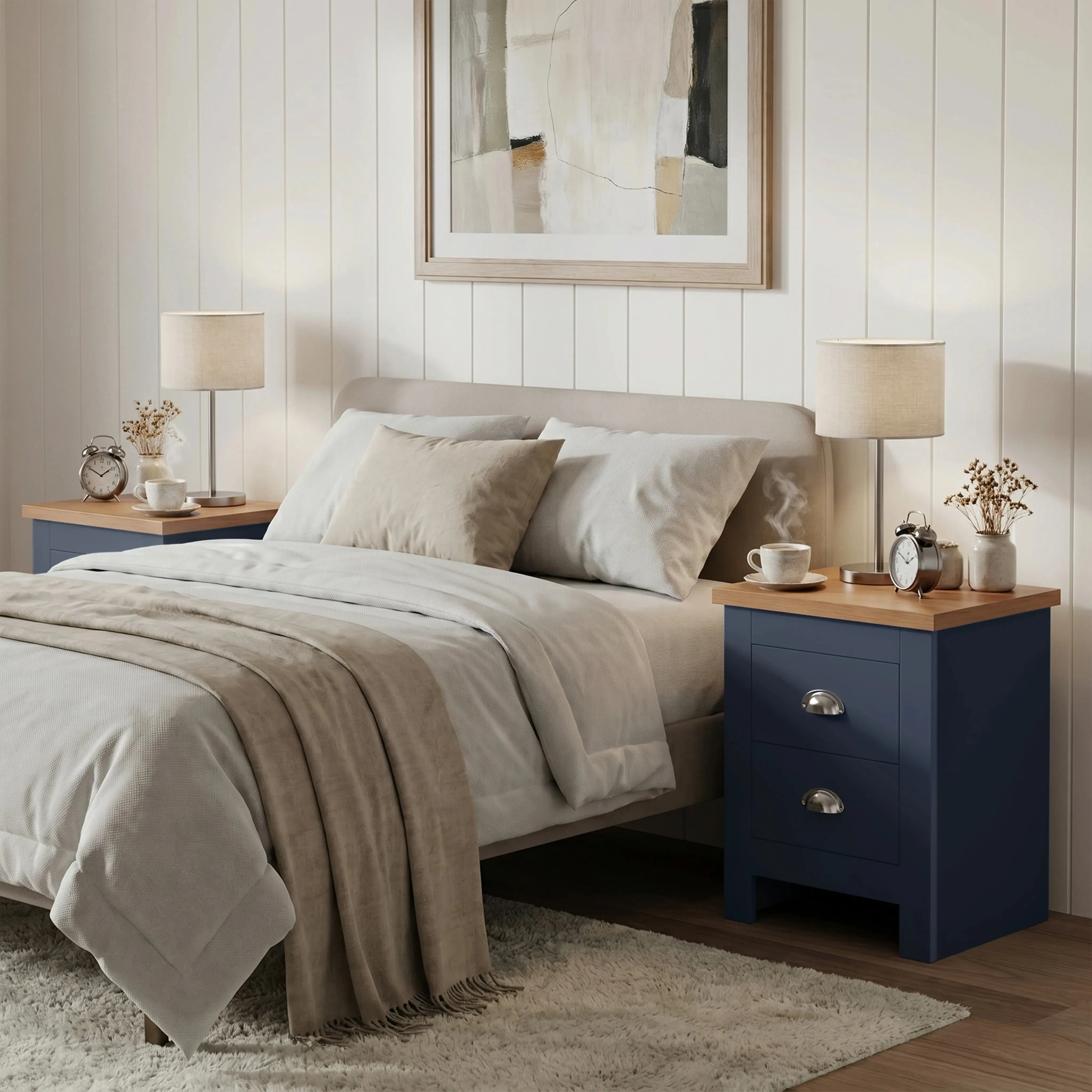 Pair of Shaker Style 2 Drawer Bedside Tables - Blue alternate view