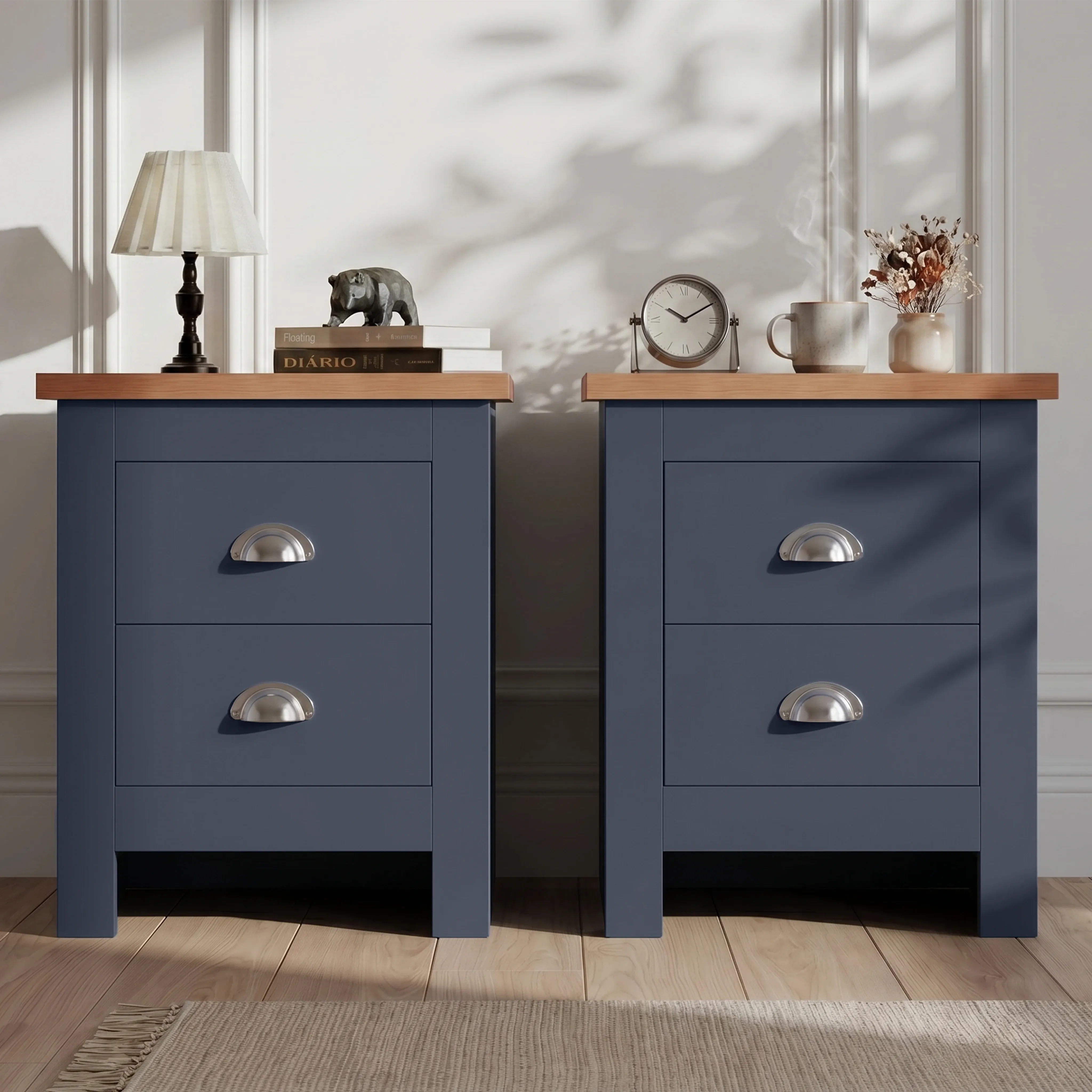 Pair of Shaker Style 2 Drawer Bedside Tables - Blue product