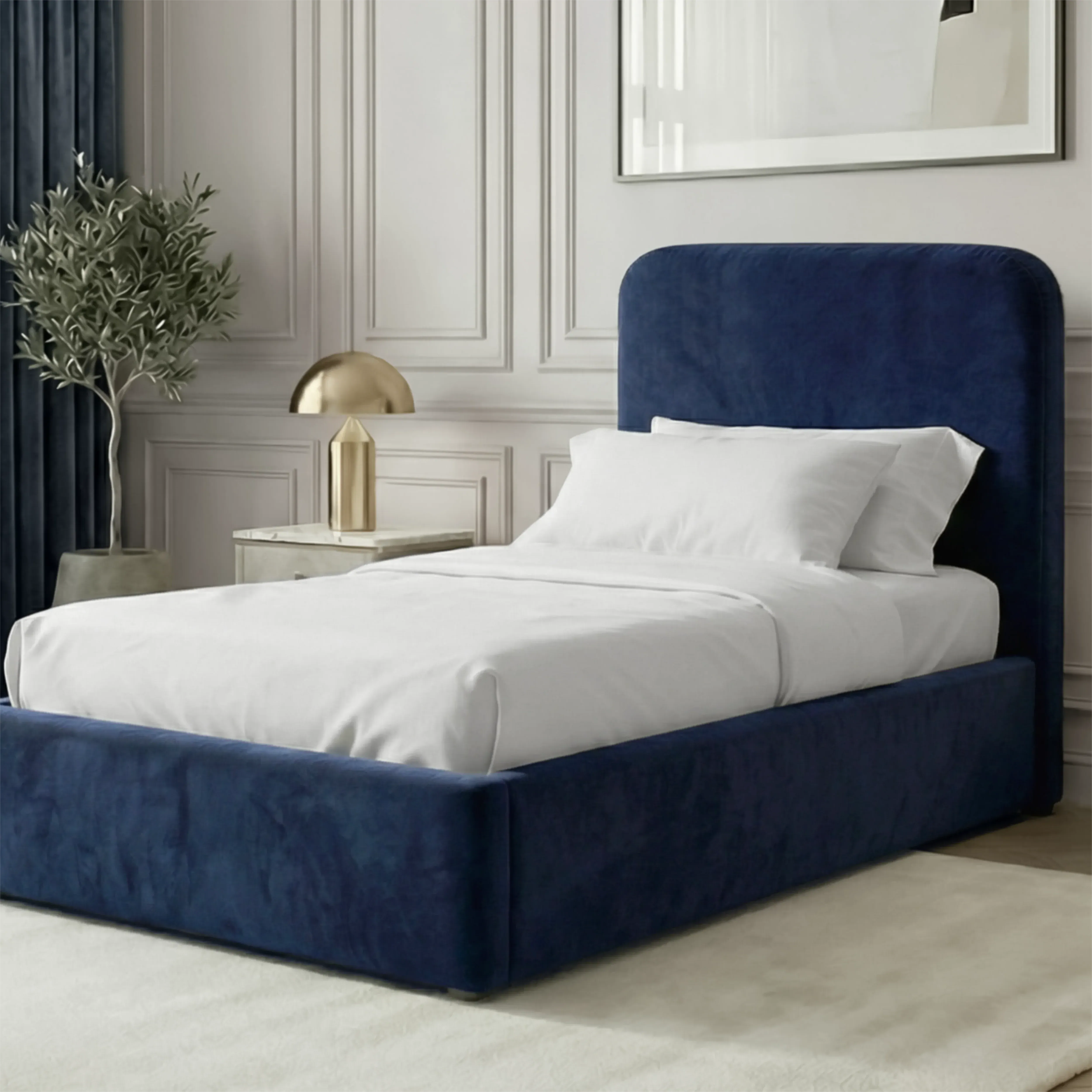 Pluva Double Ottoman Storage Bed Frame - Blue, Velvet by Dream Home Store, image 2