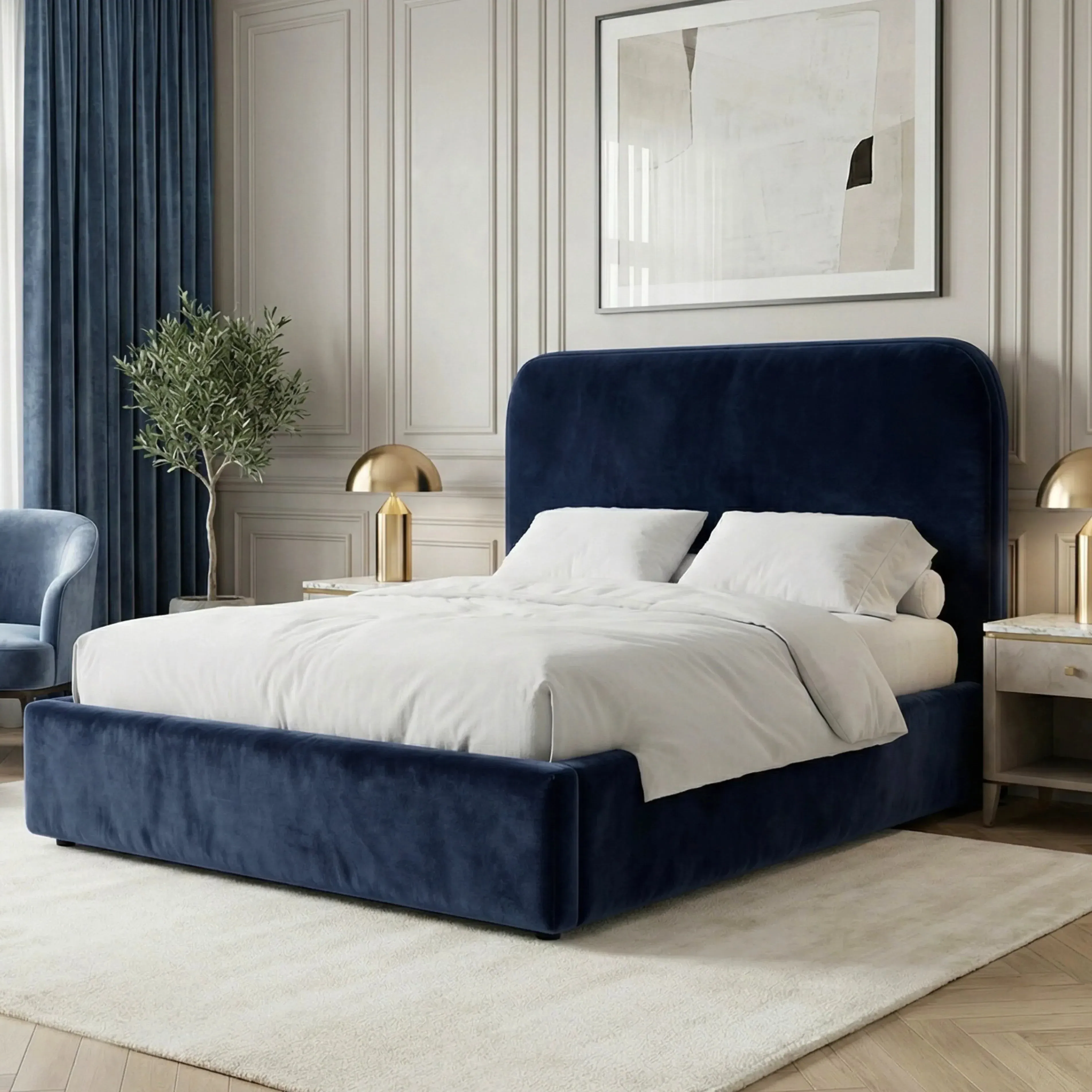 Pluva Double Ottoman Storage Bed Frame - Blue, Velvet by Dream Home Store