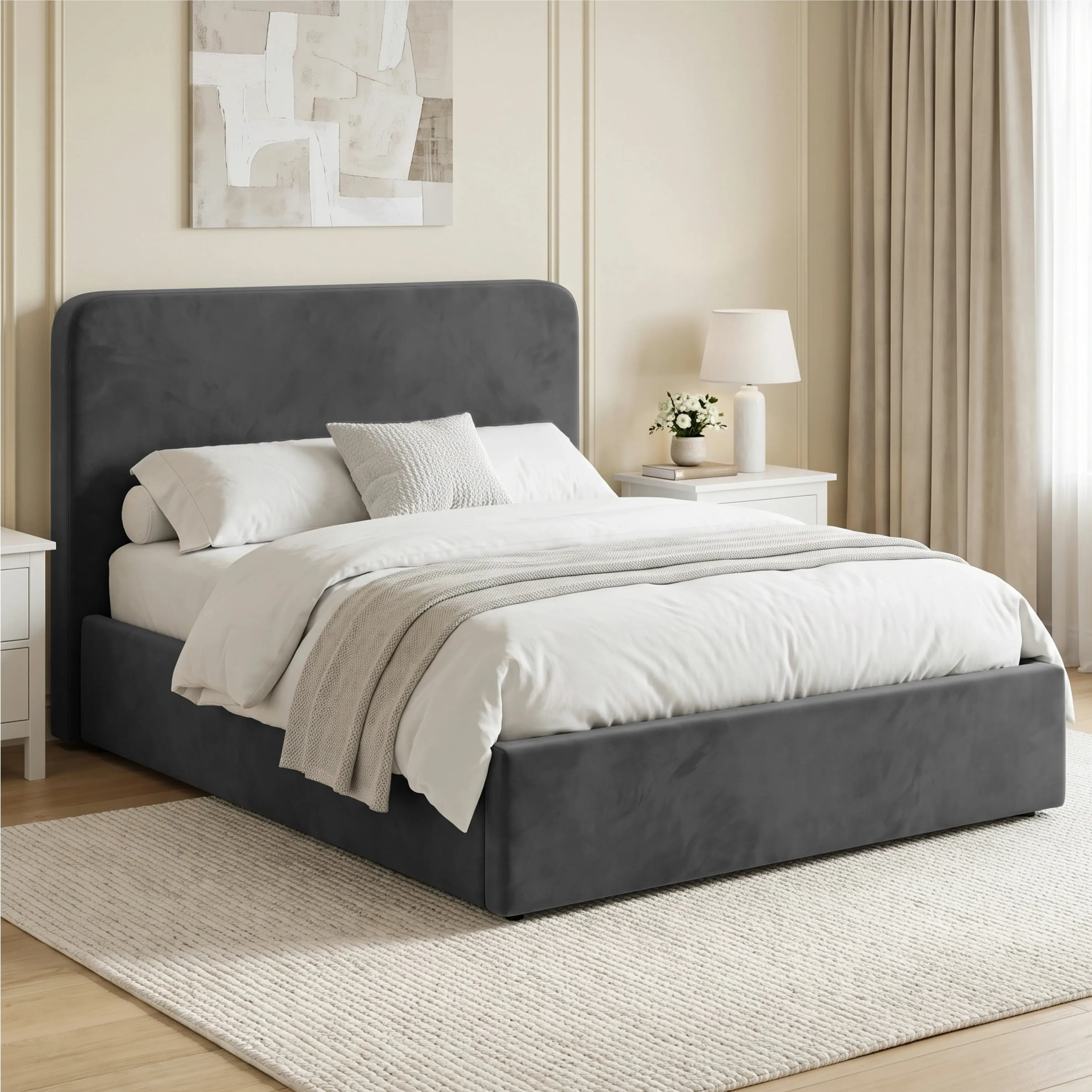 Pluva Single Ottoman Storage Bed Frame - Grey, Velvet alternate view