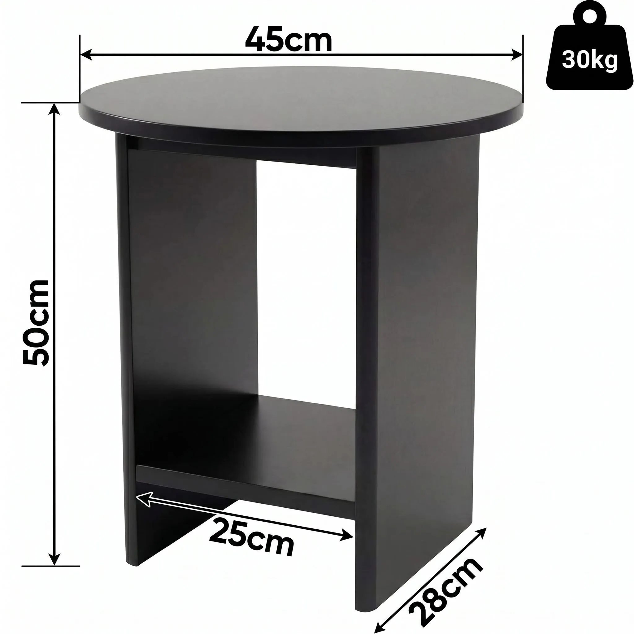 Round Side Table with Shelf - Black, Engineered Wood alternate view