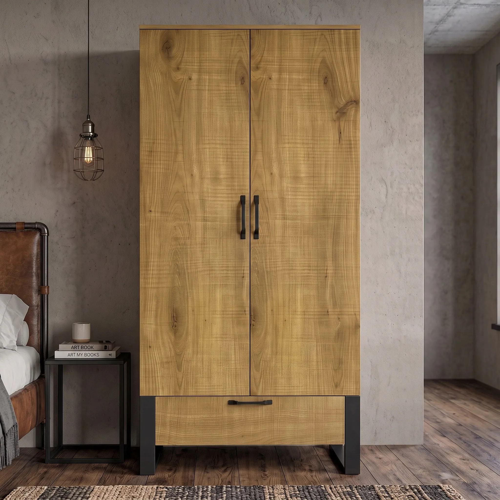 Rustvale 2 Door Wardrobe with Drawer - Oak Effect alternate view