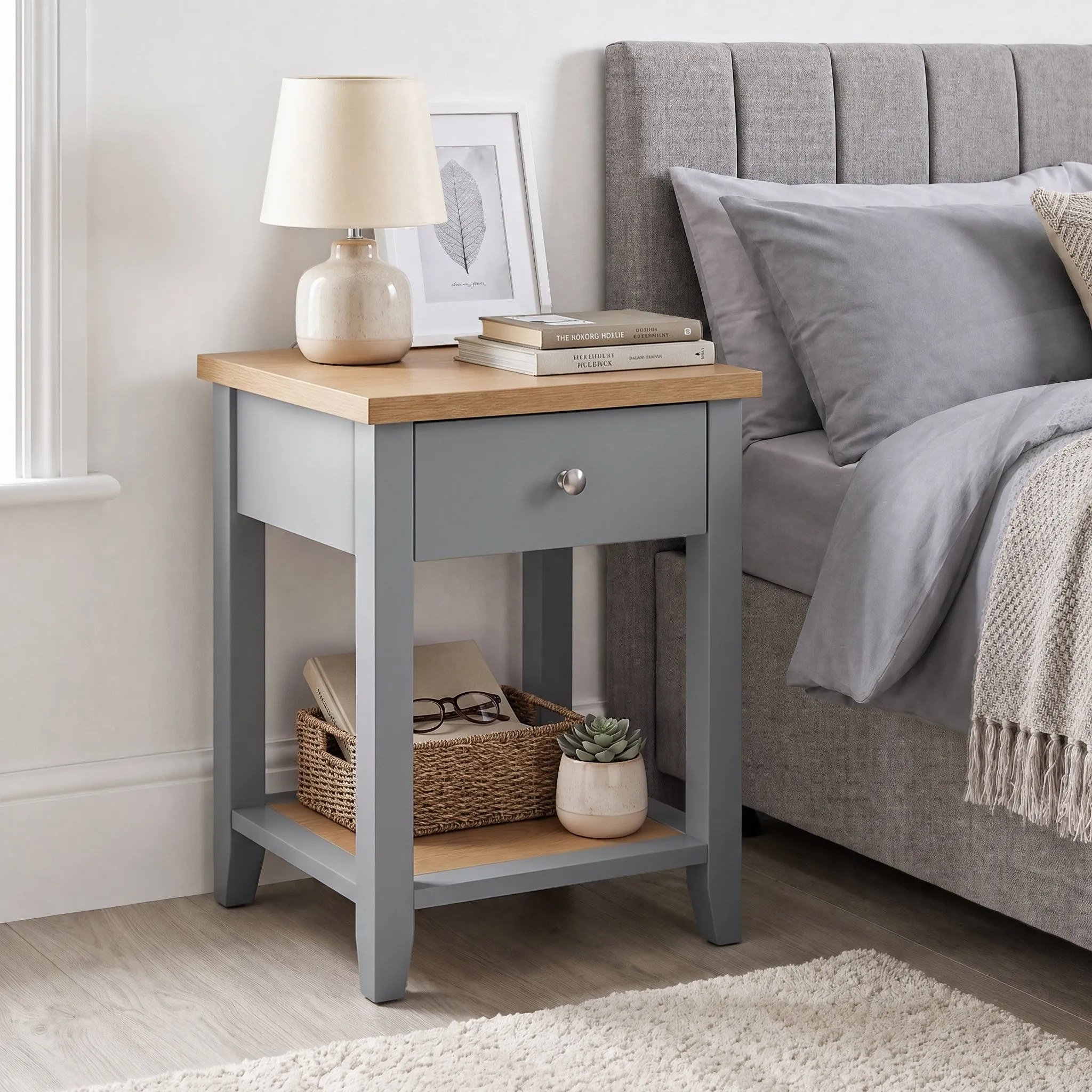 Shaker Bedside Table with Drawer and Open Shelf - Grey product