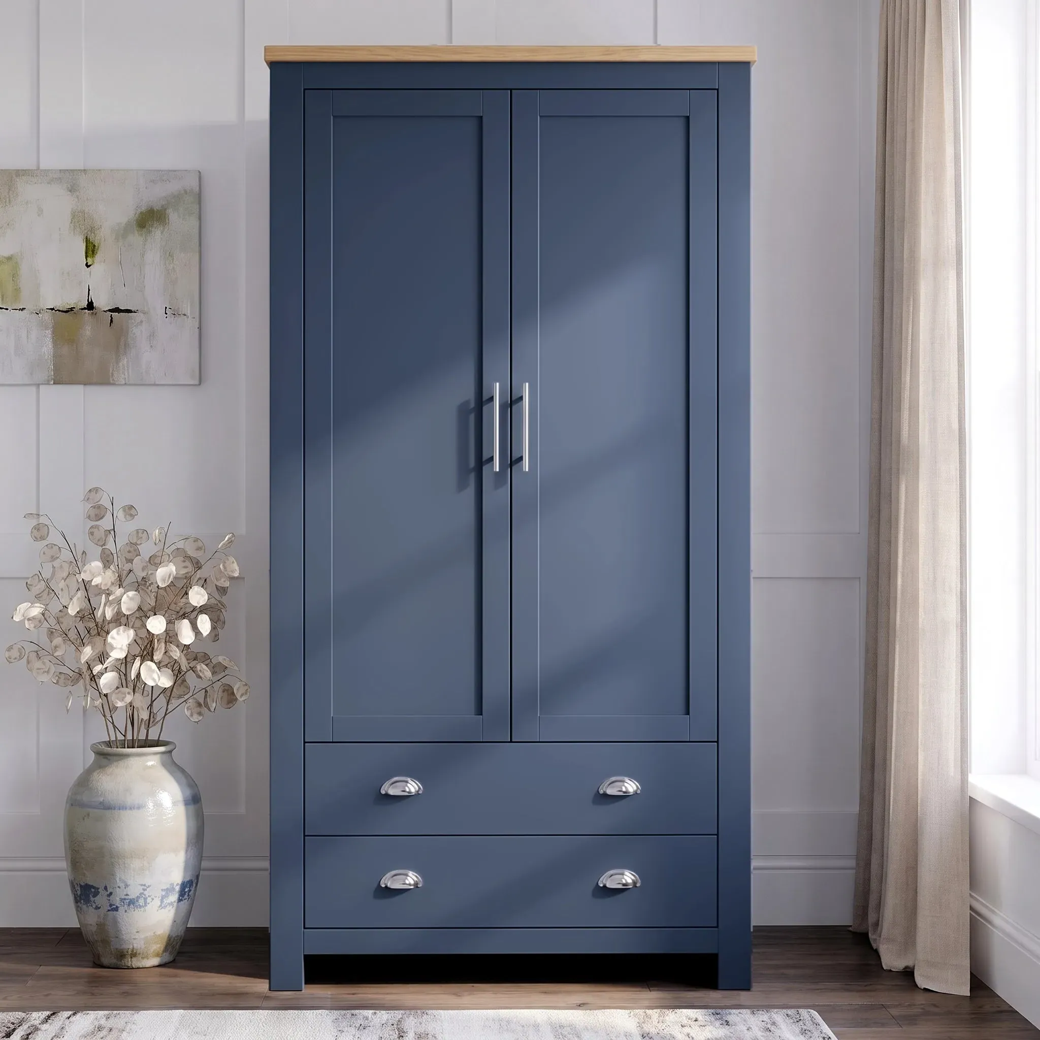 Shaker Double Wardrobe with Drawers and Hanging Space - Blue product