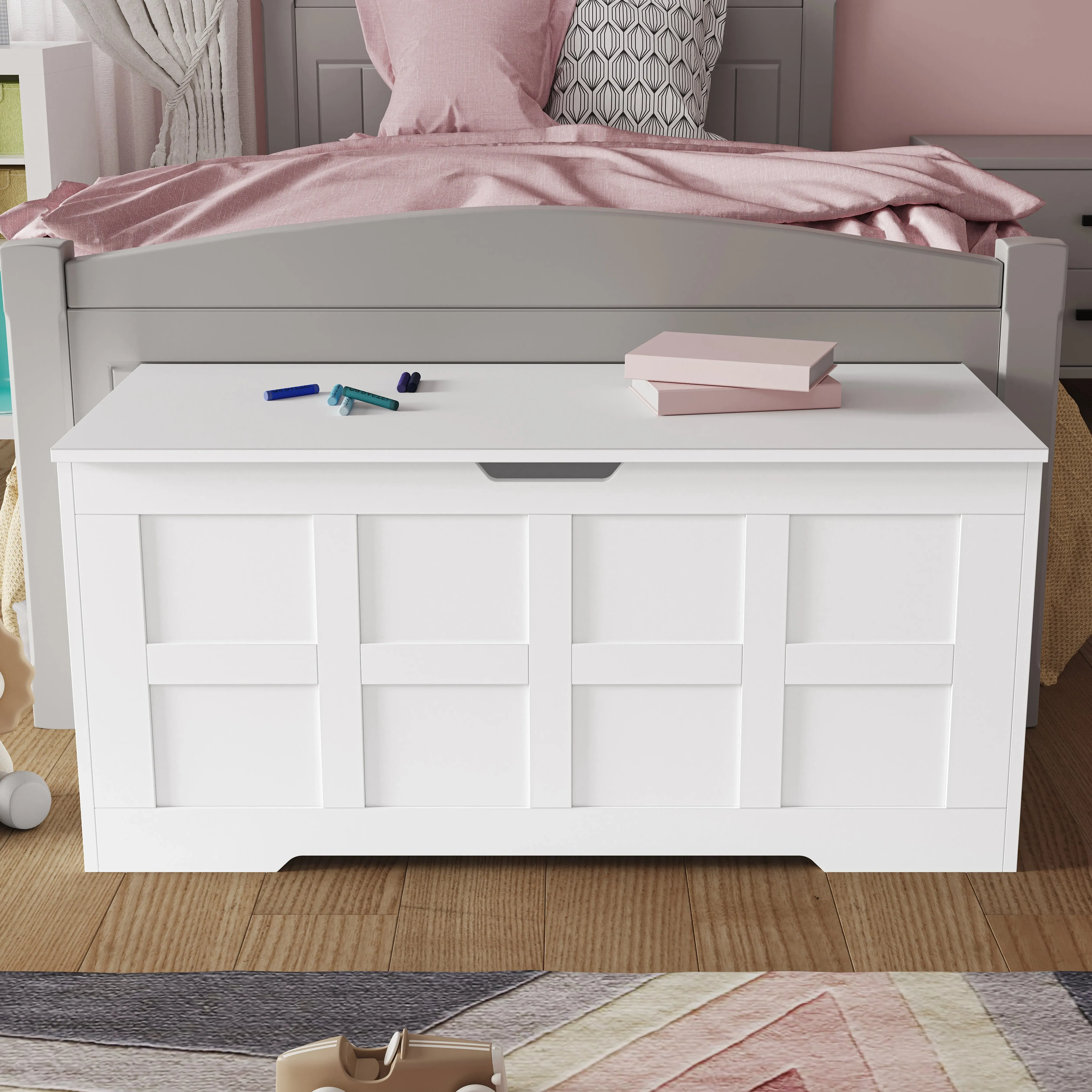 Shaker Style Storage Chest with Lid & Safety Hinges - Grey alternate view