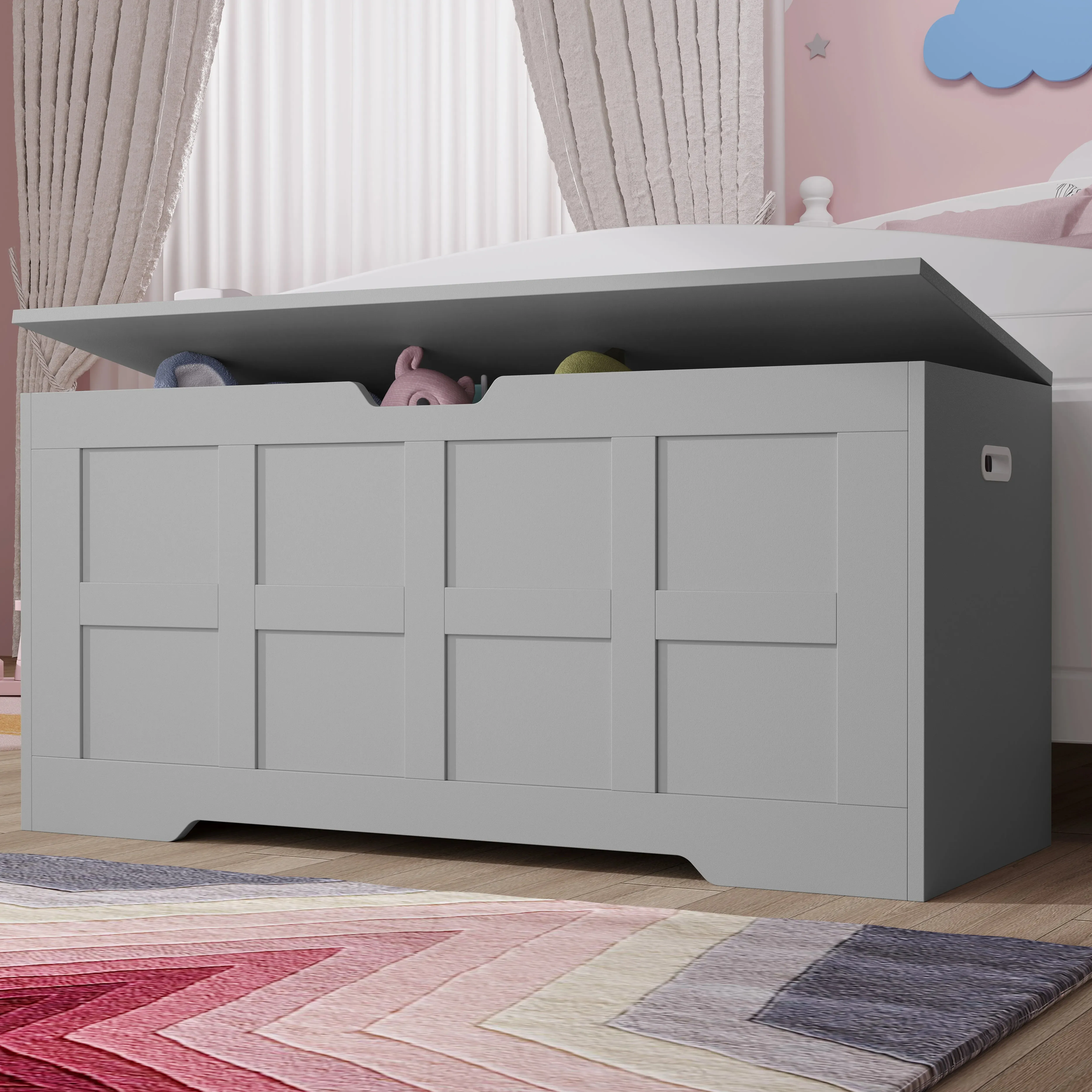 Shaker Style Storage Chest with Lid & Safety Hinges - Grey product