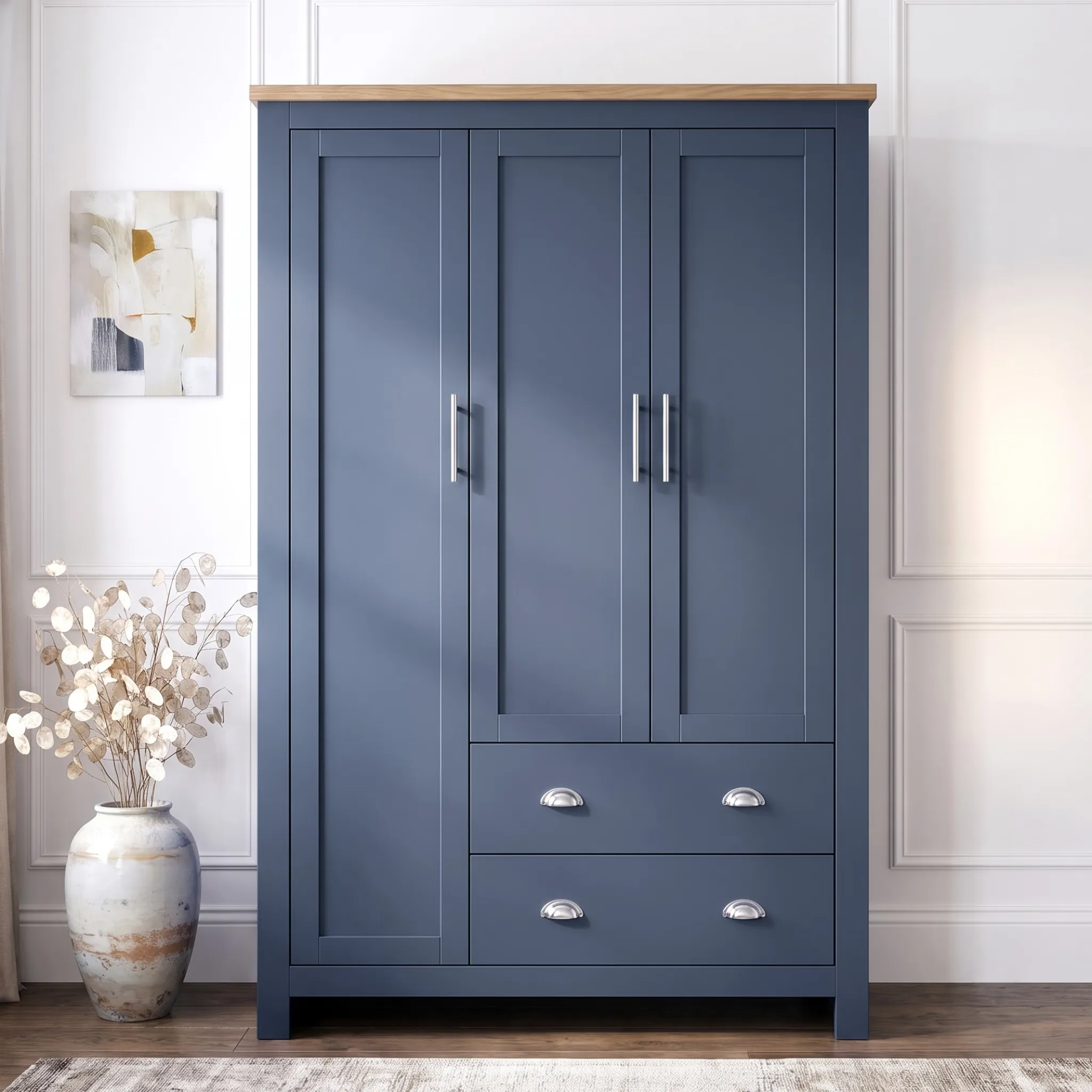 Shaker Triple Wardrobe with Drawers and Shelves - Blue product