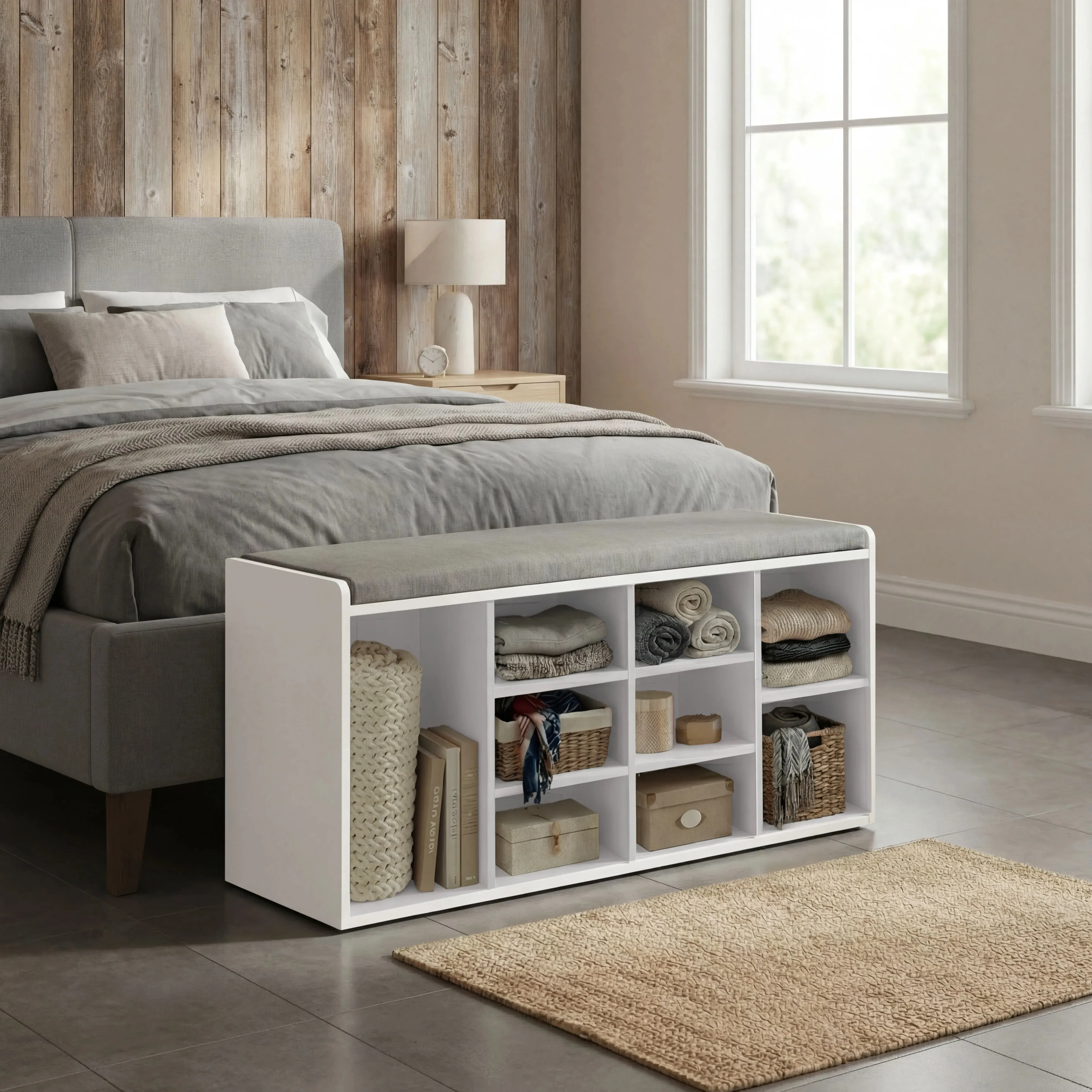 Shoe Storage Bench with Seat - Grey, Particleboard alternate view