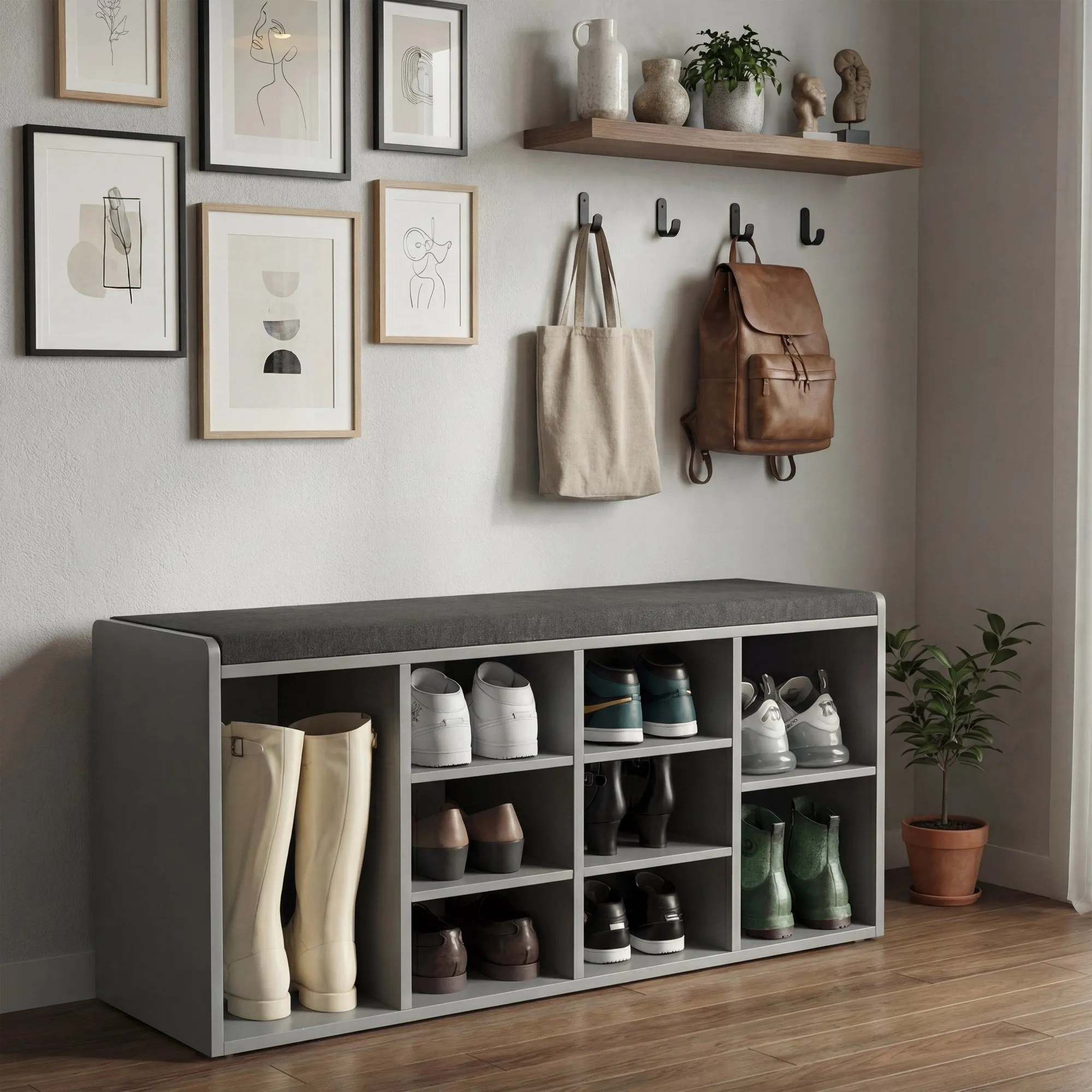 Shoe Storage Bench with Seat - Grey, Particleboard product