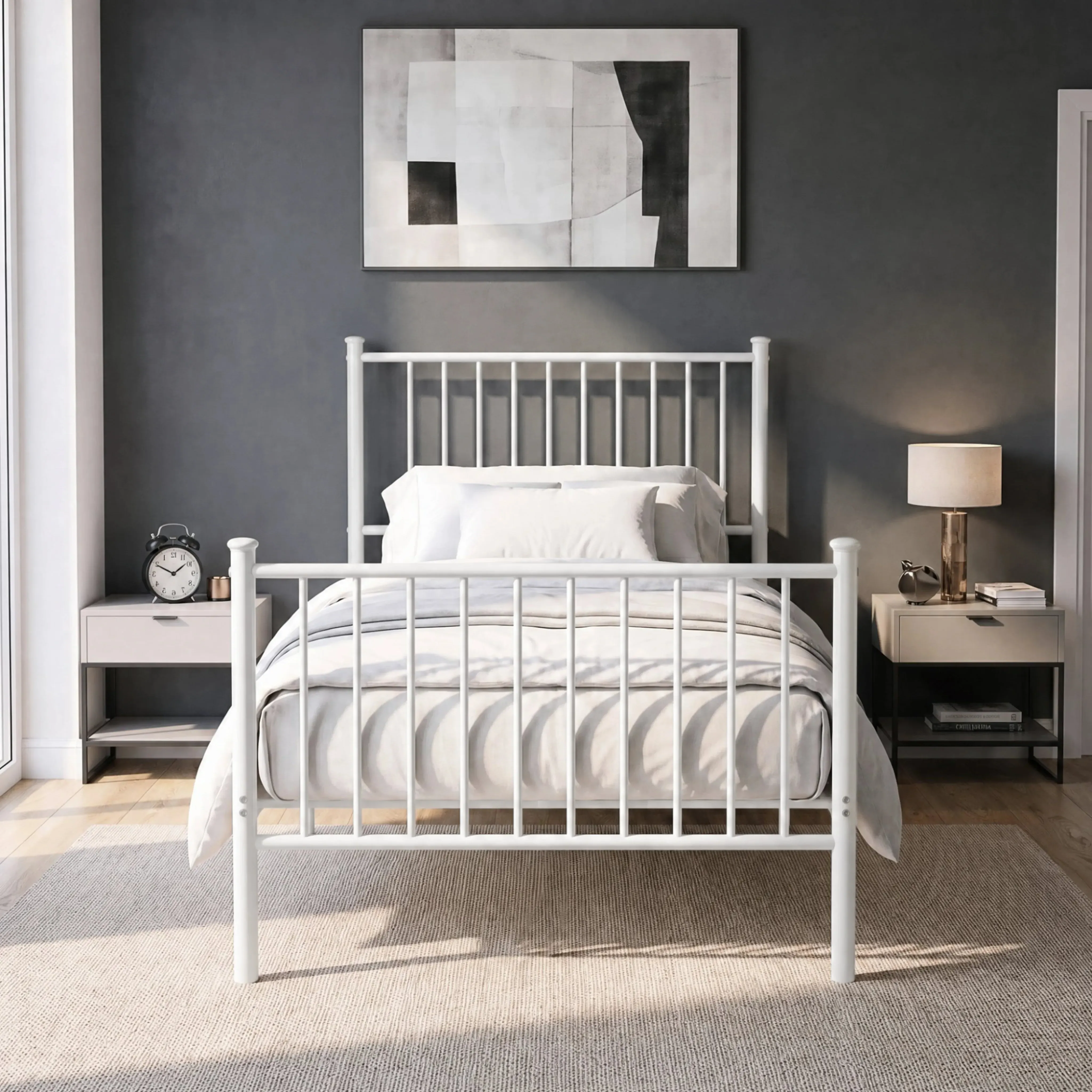 Single Metal Bed Frame with High Headboard - White alternate view