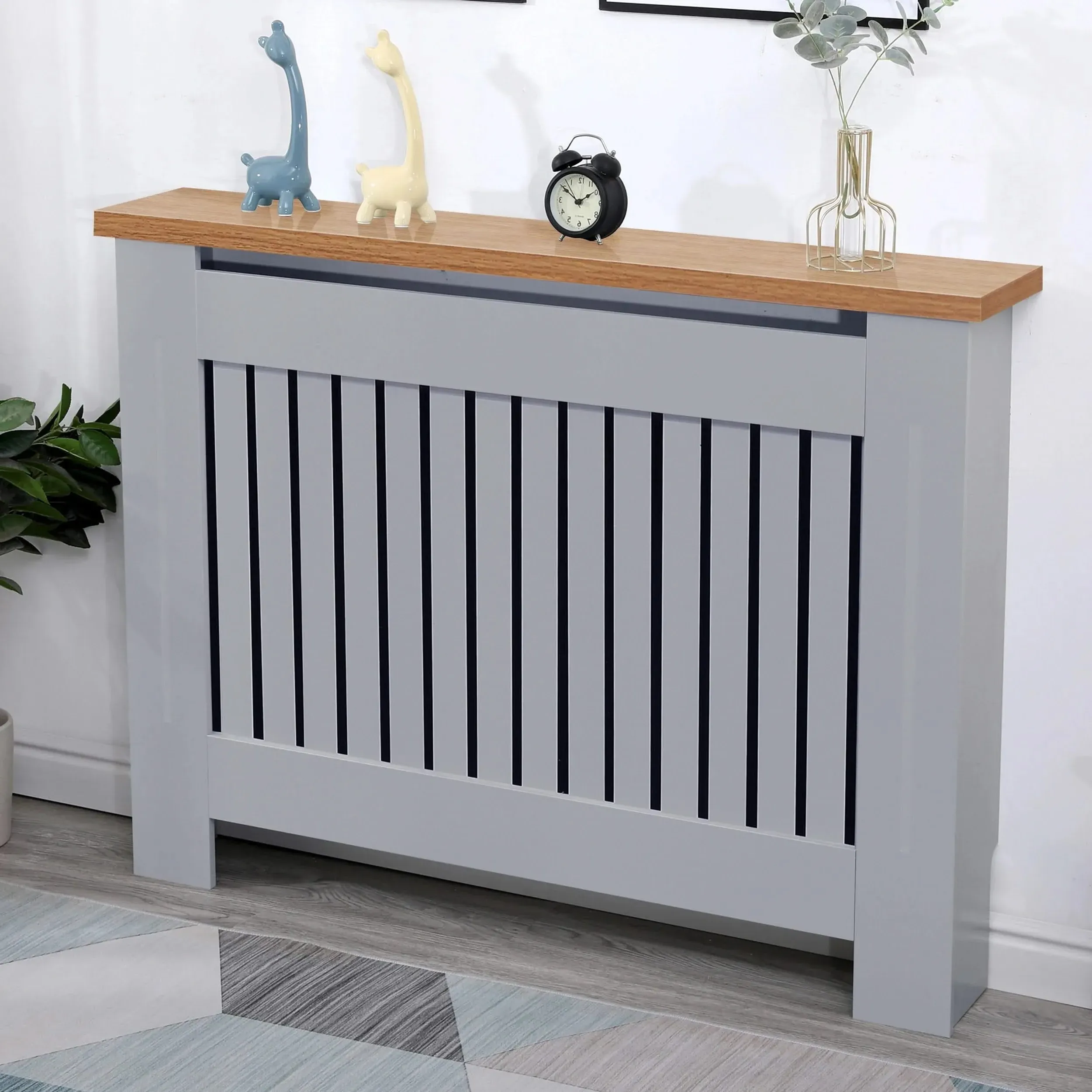 Small Radiator Cover with Oak Top - Grey, MDF alternate view